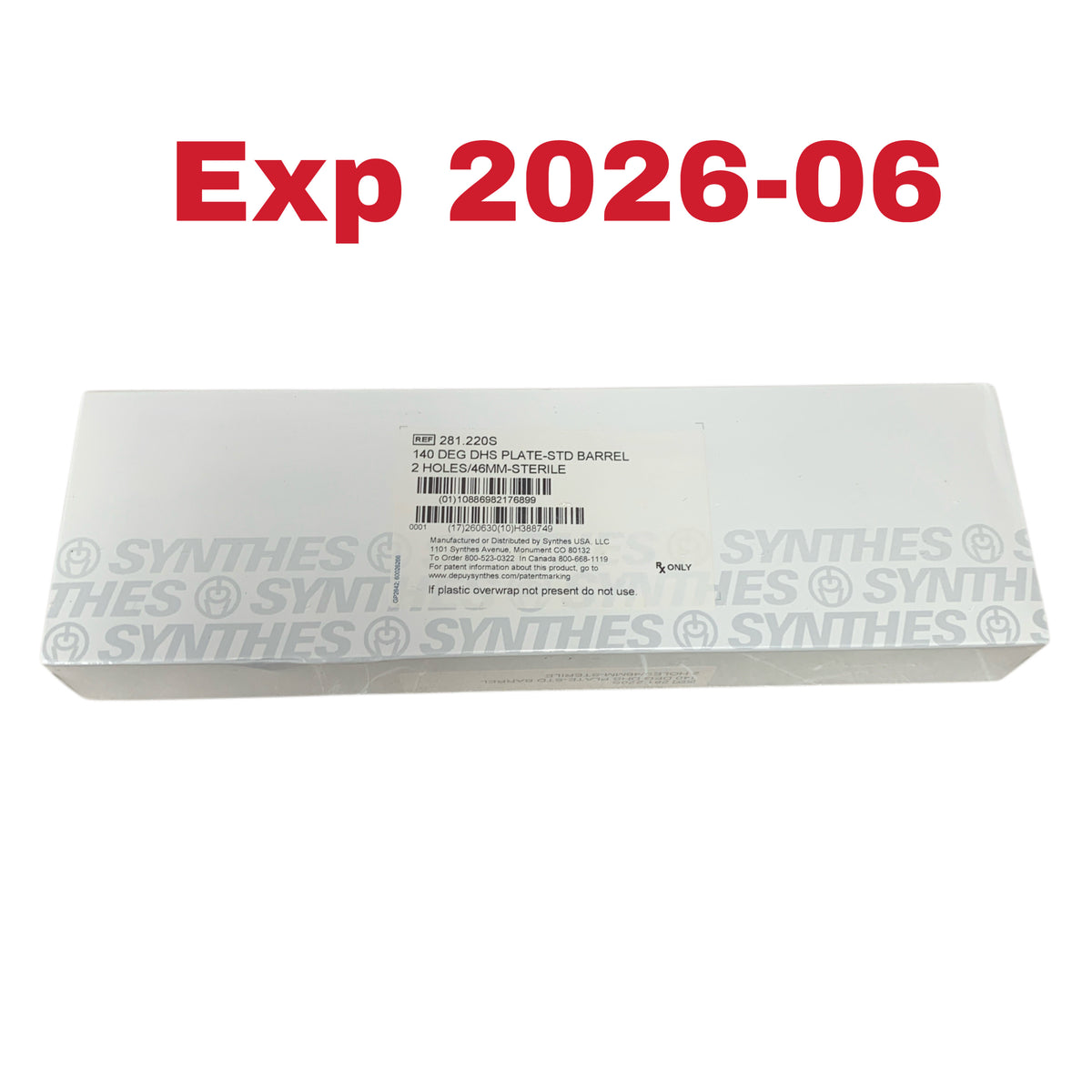 SYNTHES 281.220S 140 Deg DHS Plate Std Barrel 2 Holes 46mm Sterile Exp 2026 06
