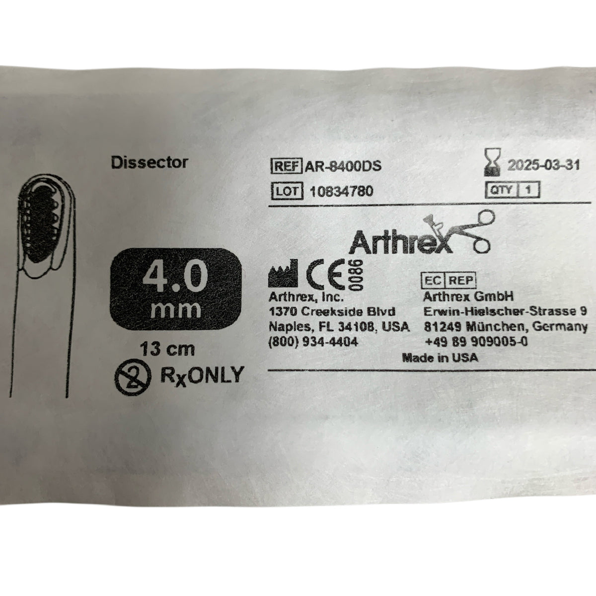 ARTHREX REF AR-8400DS 4.0mm Dissector 13cm, EXP 2025-03
