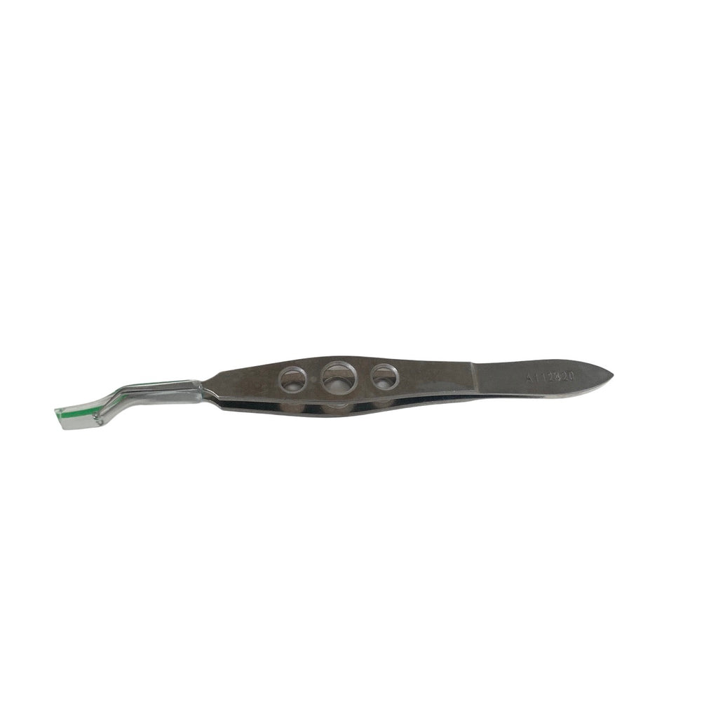 AMBLER REF 9531E Packo conjunctival forceps 4'',angled 7.0mm, very delicate, ring shaped tips, with tying platforms, flat 3-hole handle