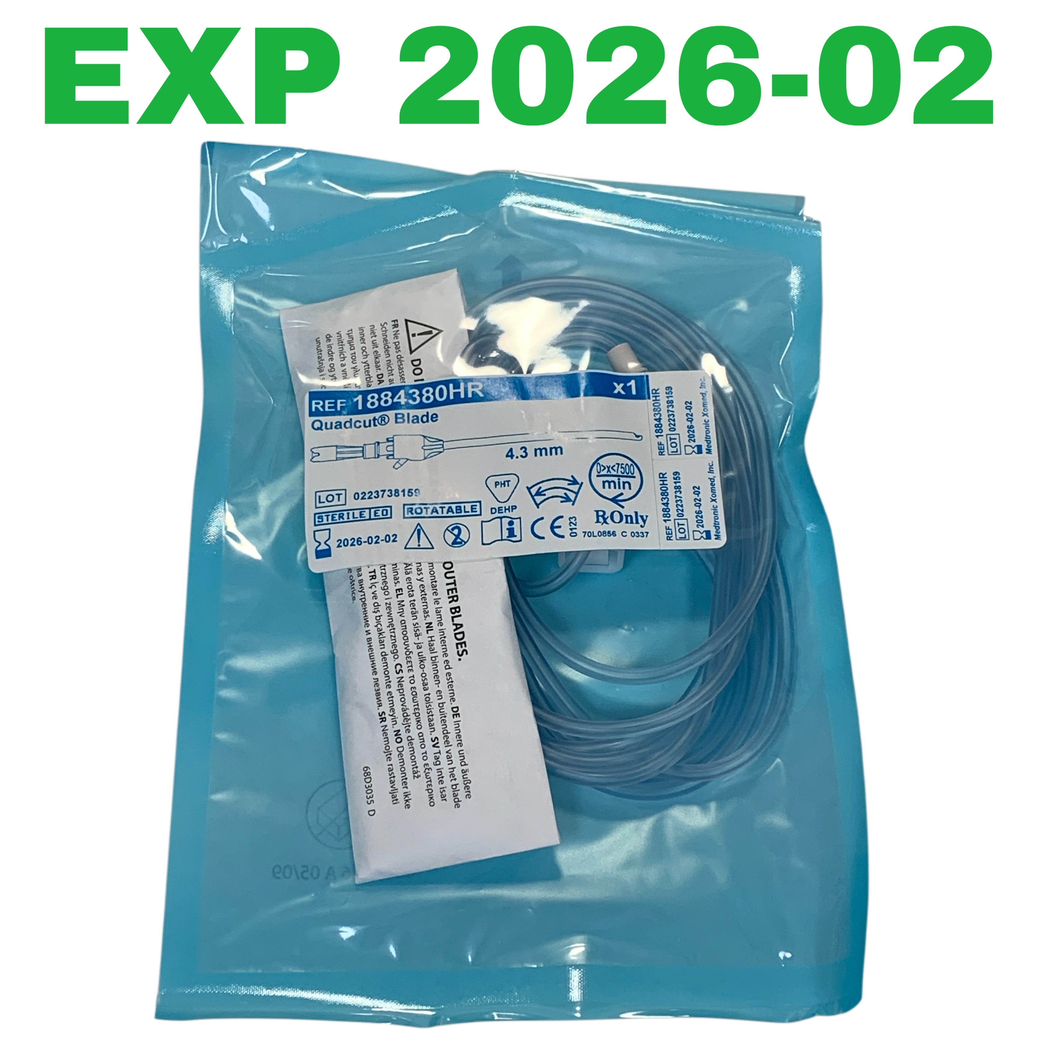 MEDTRONIC XOMED INC. REF 1884380HR Quadcut Blade 4.3 mm Rotatable, Exp.2026/02