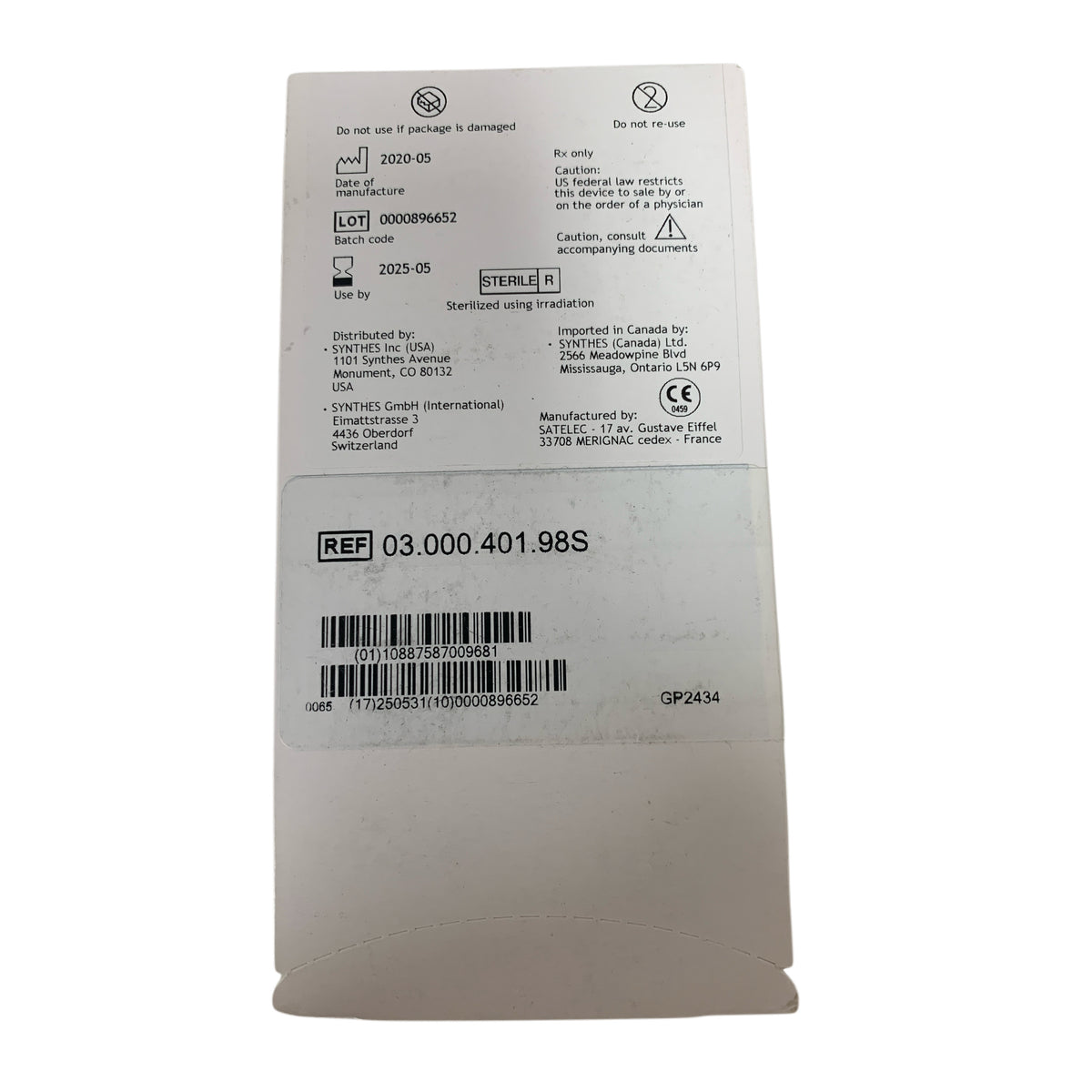 SYNTHES 03.000.401.98S SAW 20.9X14.1X4.0X0.6MM FOR PIEZOELECTRIC SYSTEM STERILE EXP 2025 05