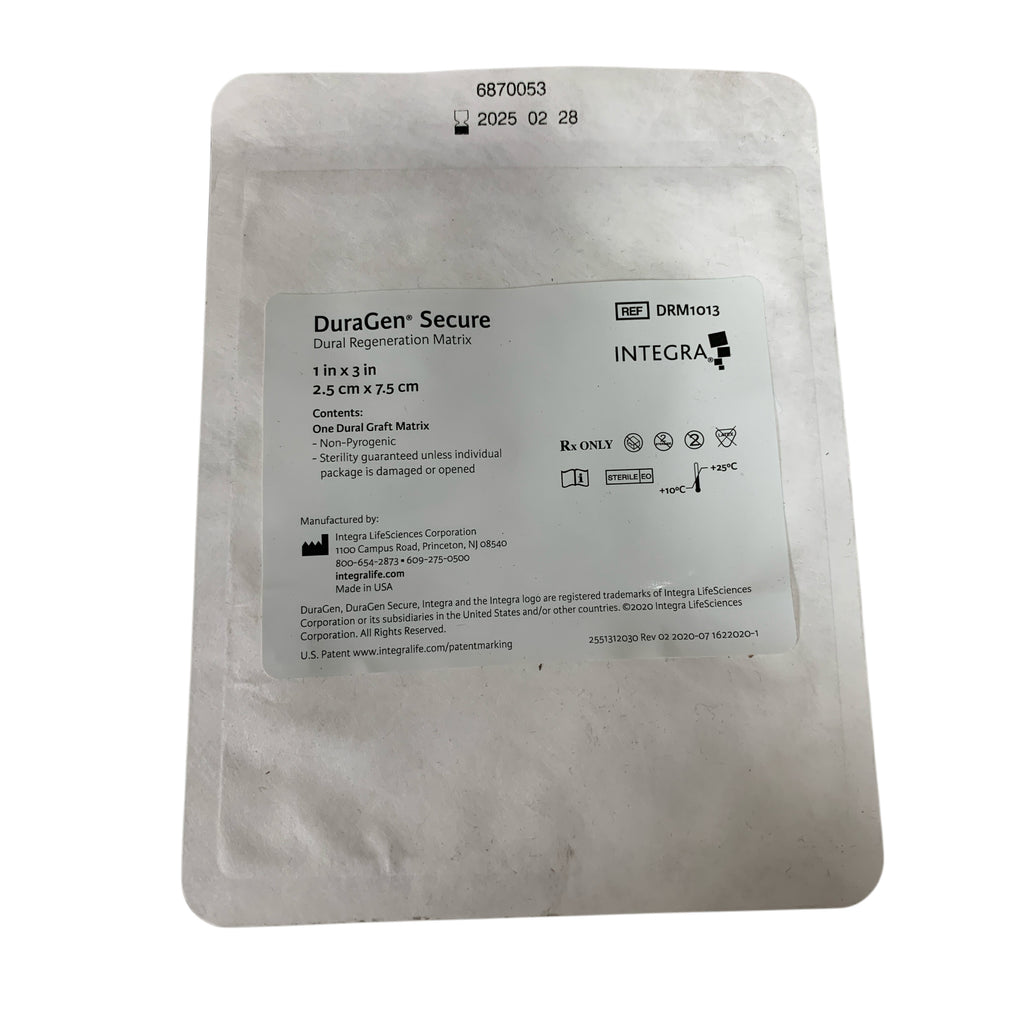 INTEGRA REF DRM1013 DuraGen Secure Dural Regeneration Matrix 1 in x 3 in 2.5 cm x 7.5 cm Exp 2025 02