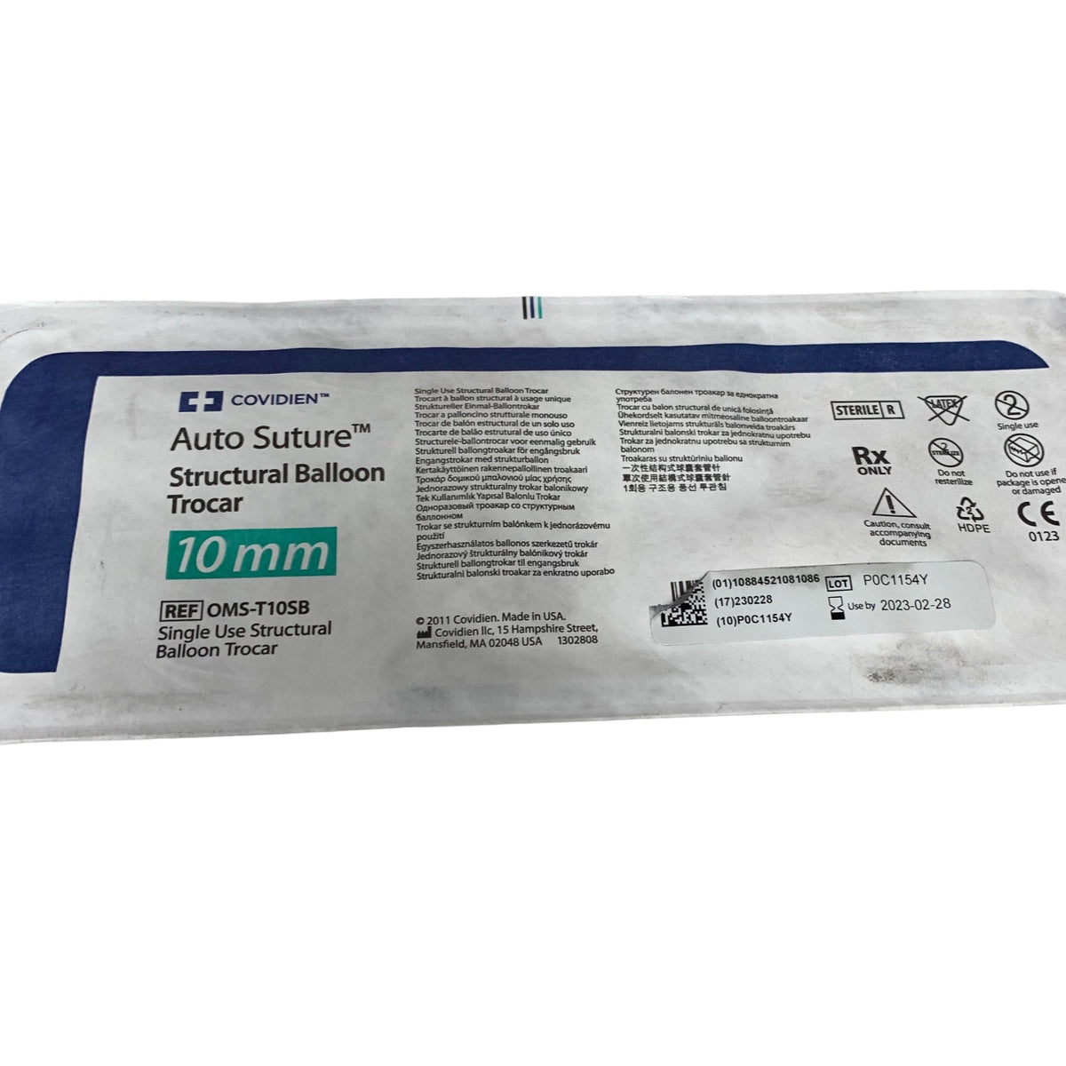 COVIDIEN OMS-T10SB Auto Suture Structural Balloon Trocar 10 mm Exp 2023 02