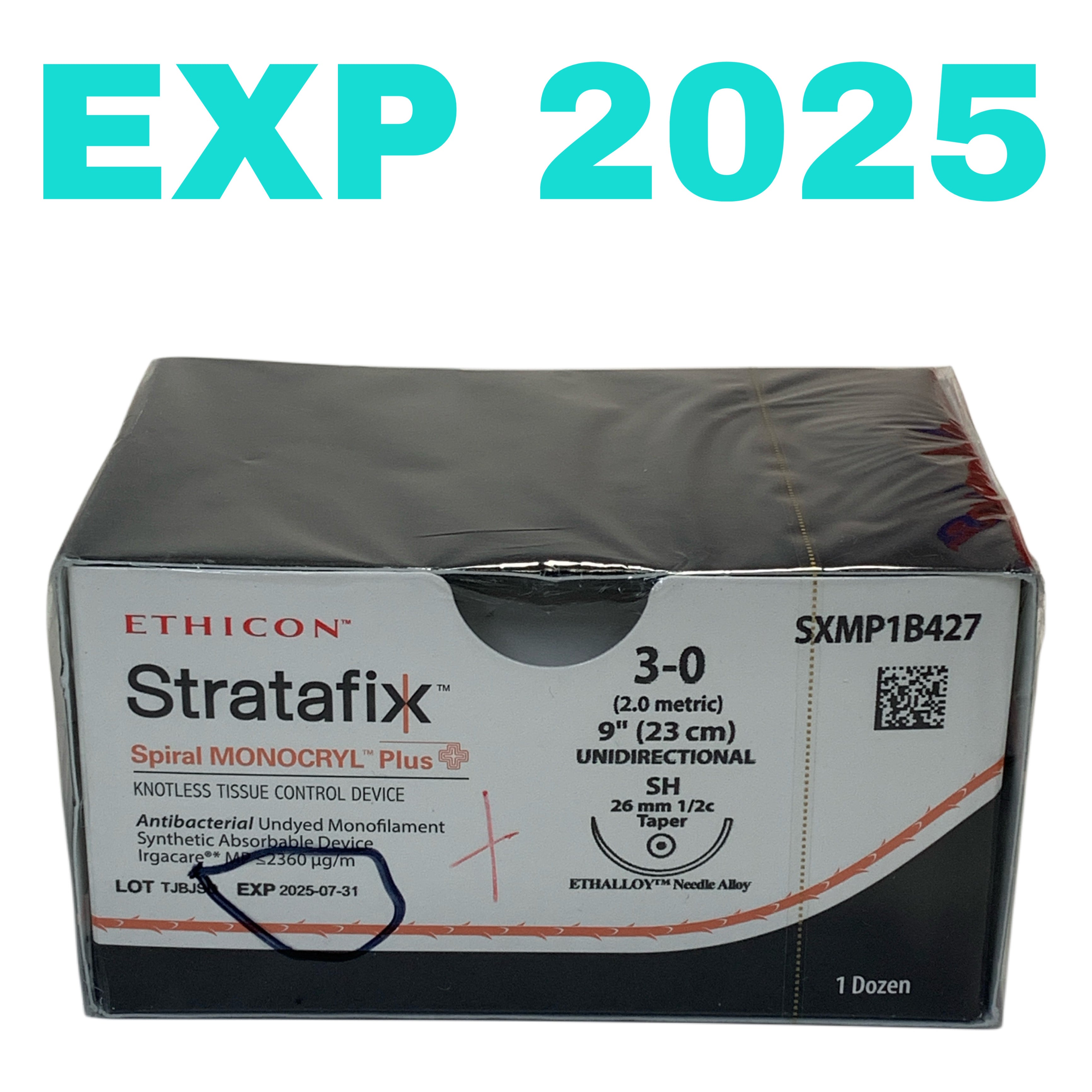 ETHICON REF SXMP1B427 Stratafix Spiral MONOCRYL Plus Knotless Tissue Control Device 3-0 SH Needle Box of 12, EXP.2025/07