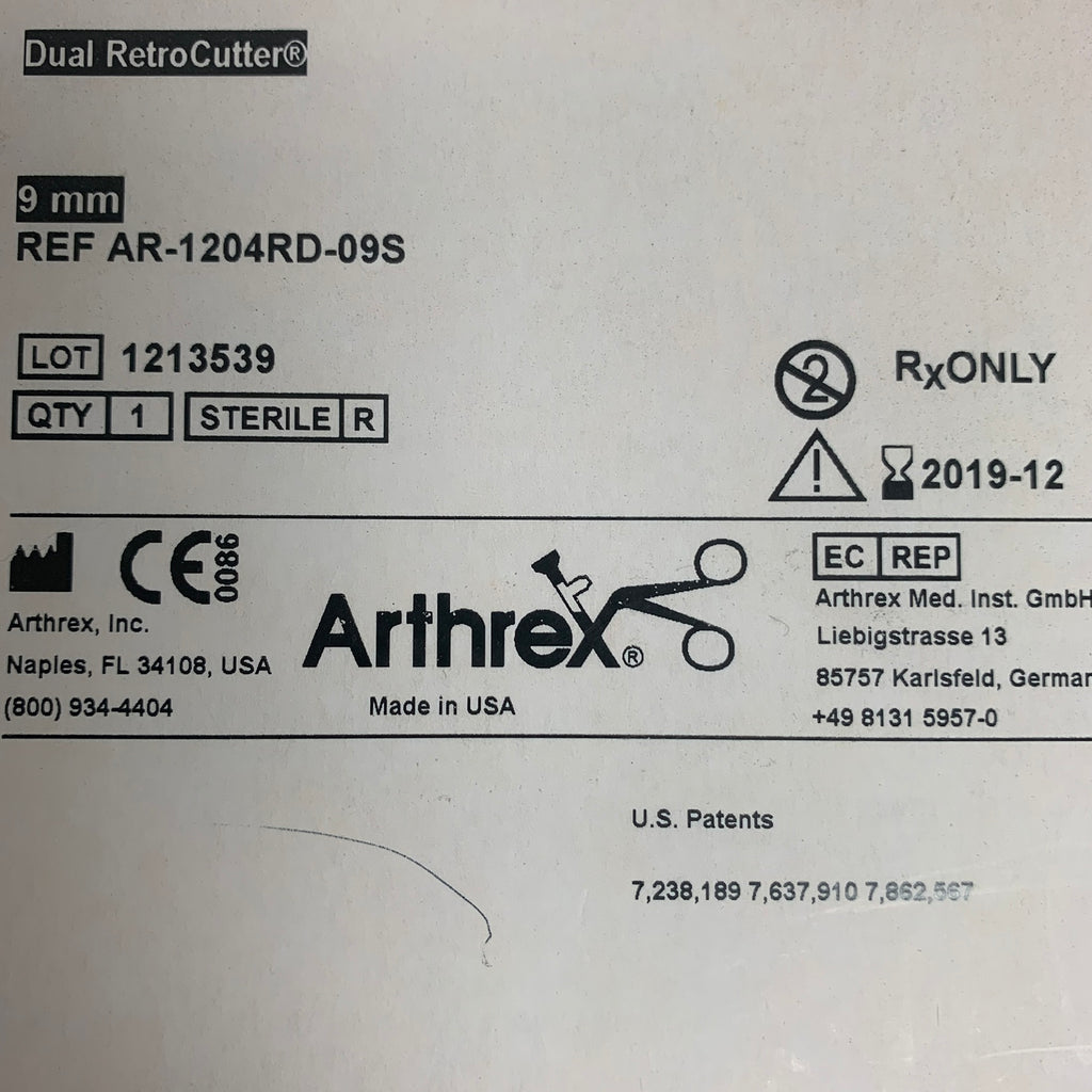 ARTHREX AR-1204RD-09S Dual RetroCutter 9 mm, EXP 2019-12
