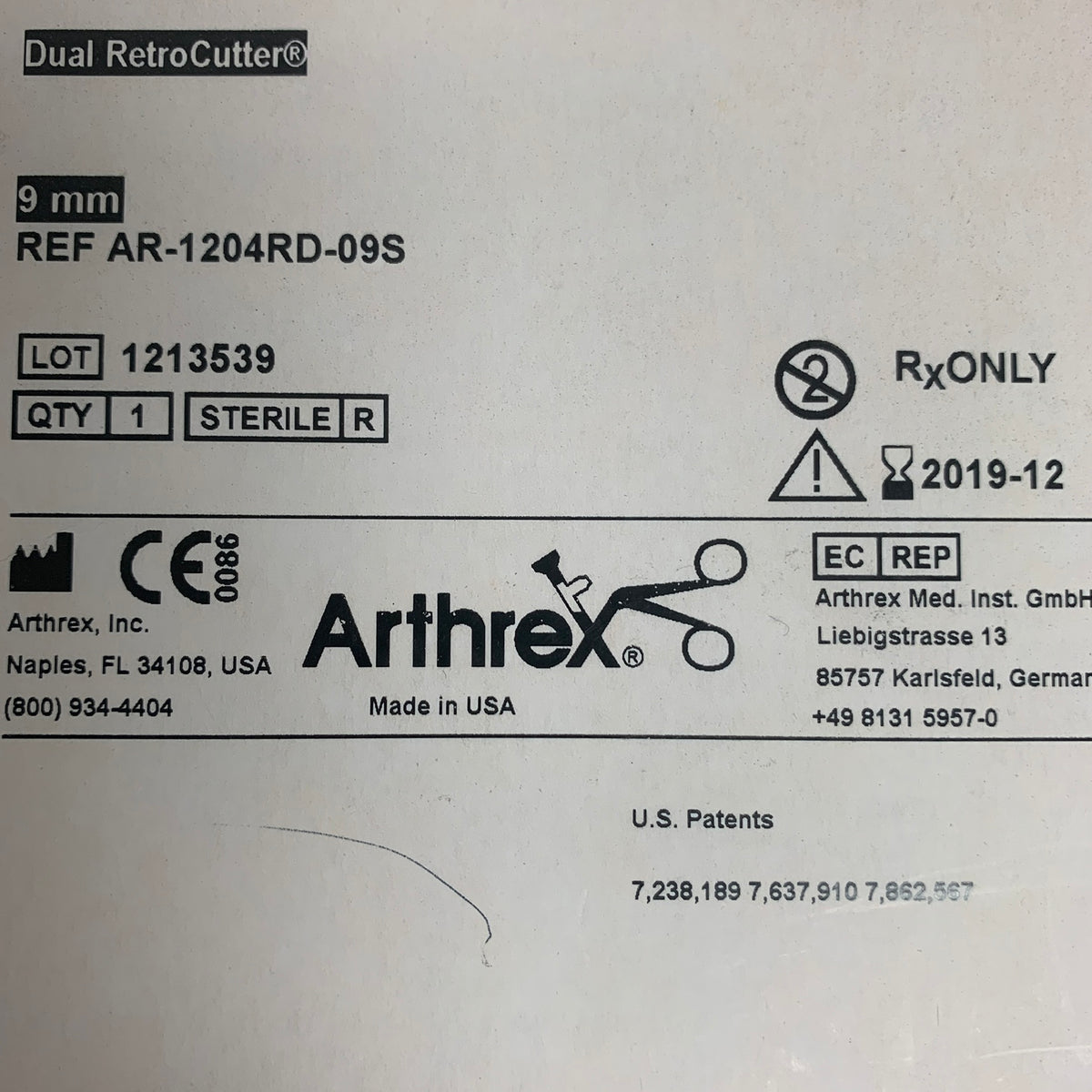 ARTHREX AR-1204RD-09S Dual RetroCutter 9 mm, EXP 2019-12