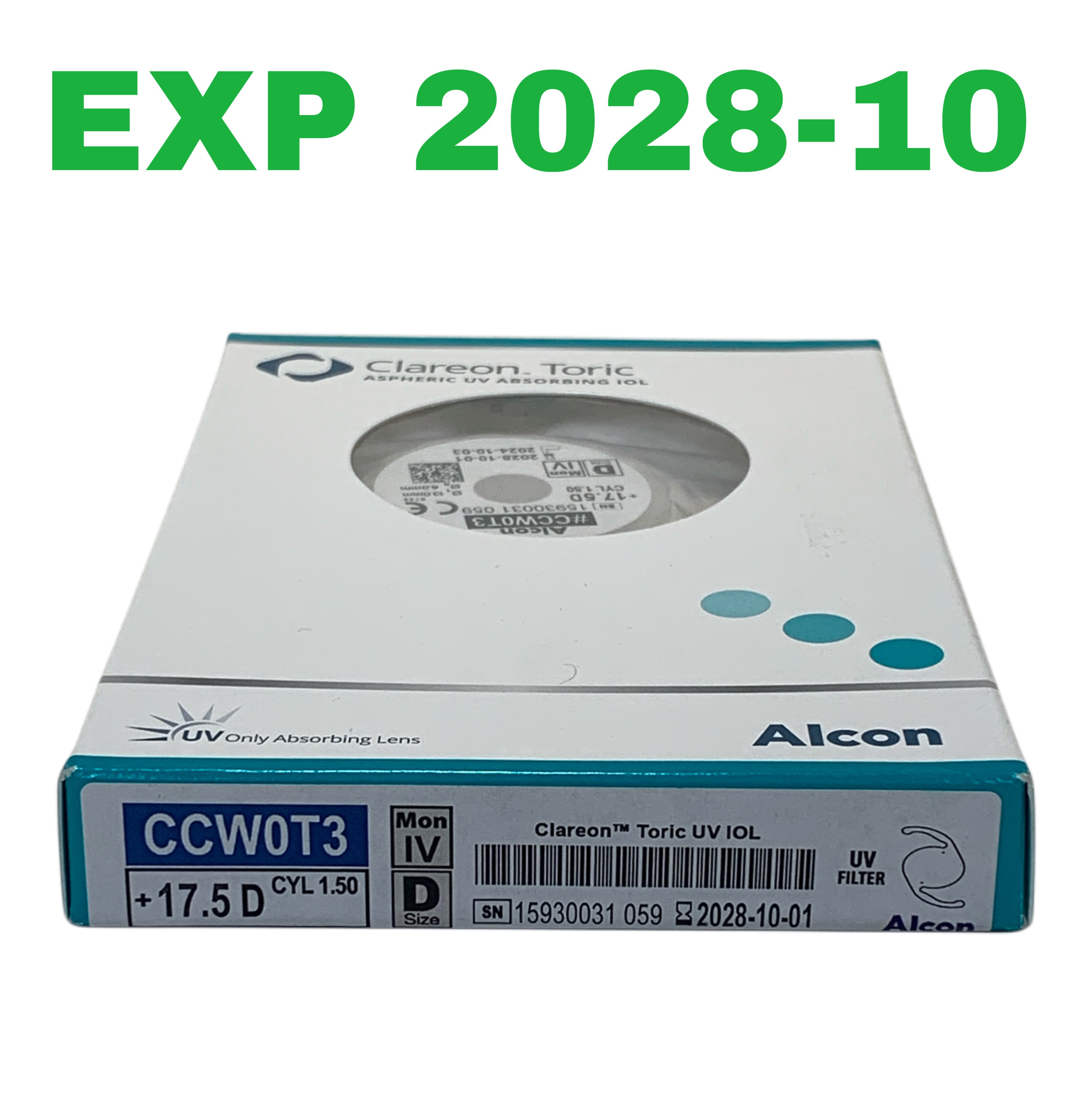 ALCON REF CCW0T3 Clareon Toric UV IOL Aspheric Intraocular Lens +17.5 D CYL 1.50, EXP.2028/10
