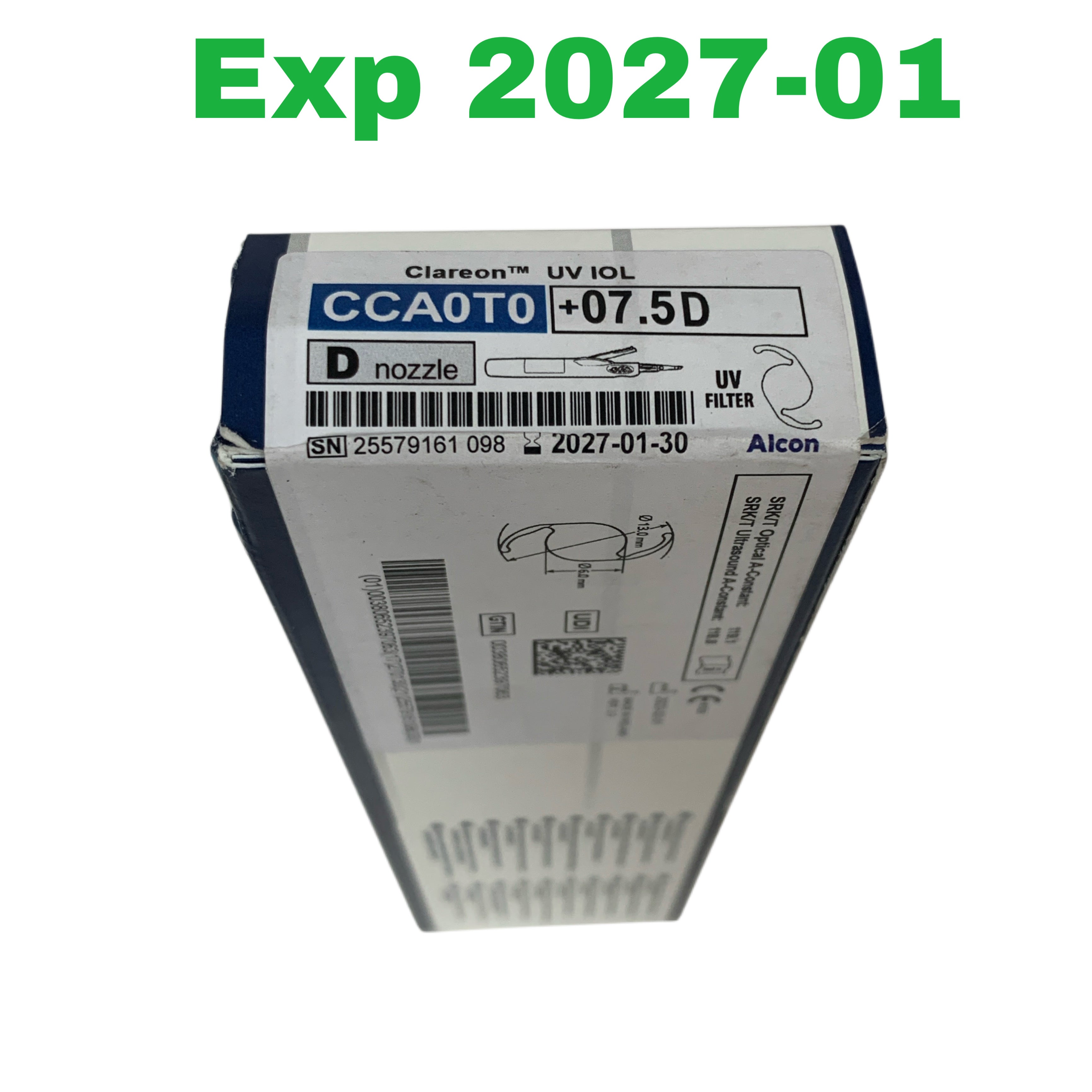 ALCON REF CCA0T0 Clareon UV Absorbing Aspheric IOL +07.5D with AutonoMe Pre-loaded Delivery System, Exp.2027-01
