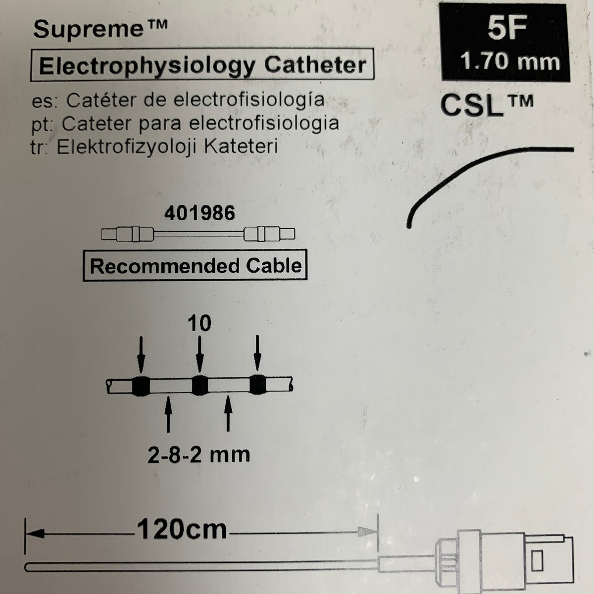 ST JUDE MEDICAL 401863 Supreme Electrophysiology Catheter 5F 1.70 mm 120 cm EXP 2025 10