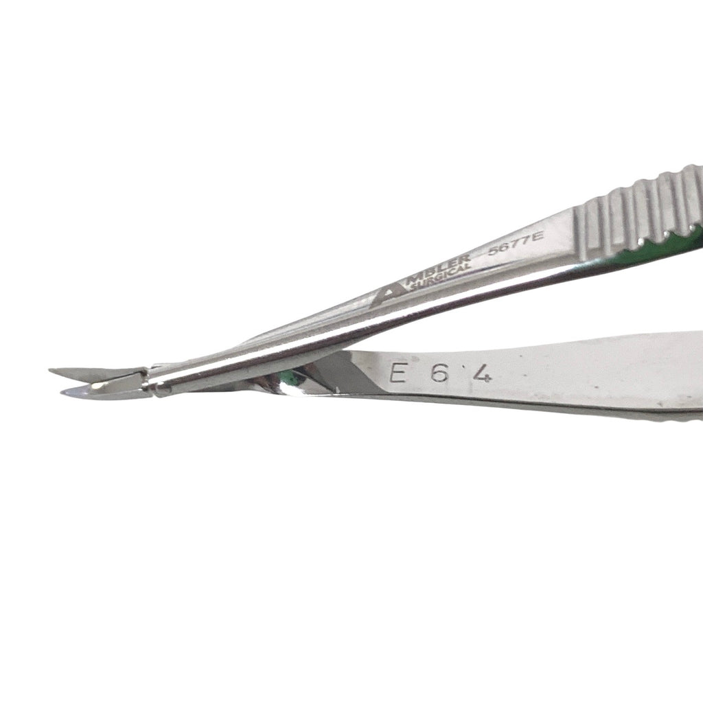 AMBLER REF 5677E Vannas capsulotomy scissors 3 3/8'',curved 6.0mm blades, sharp tips, flat handle