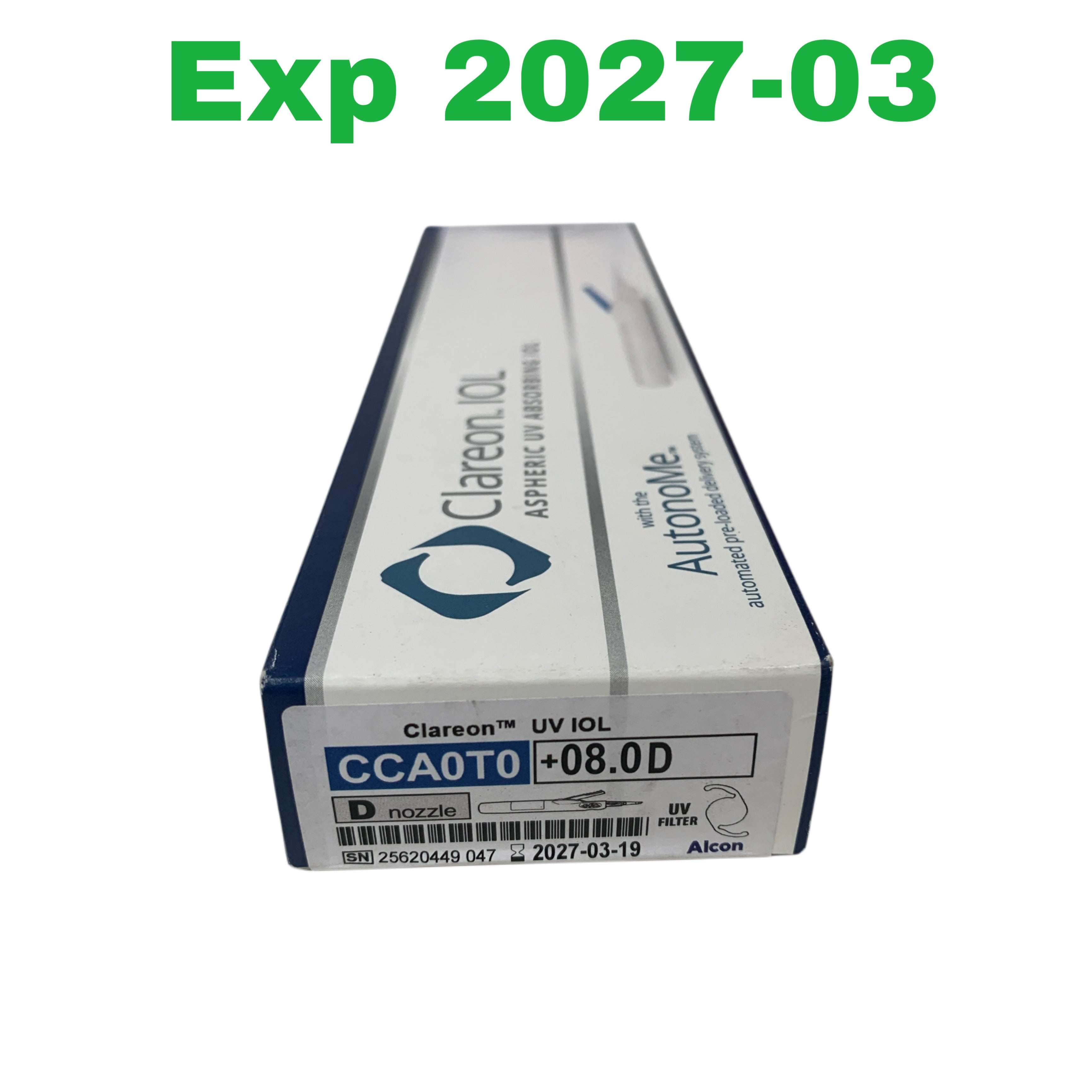 ALCON REF CCA0T0 Clareon Aspheric UV Absorbing IOL +08.0D with AutonoMe Pre-loaded Delivery System, Exp.2027/03