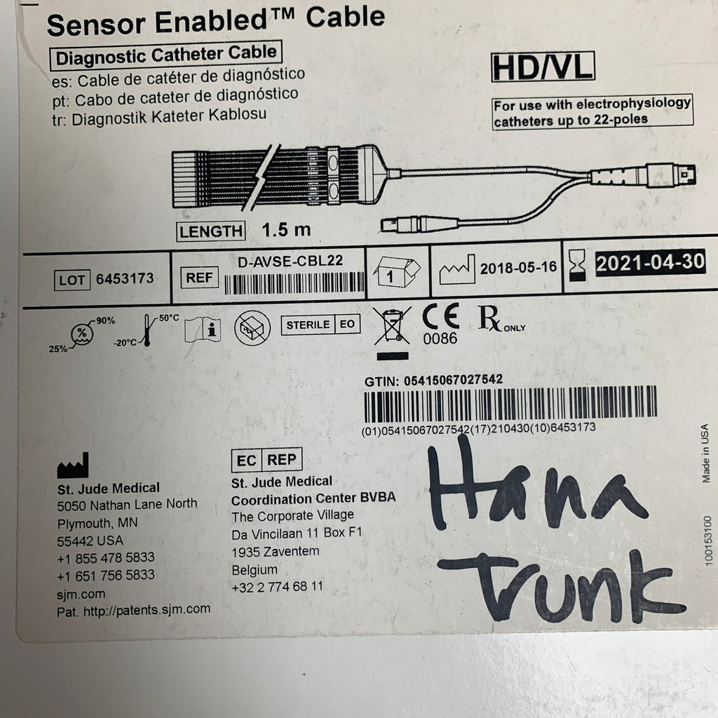 ST JUDE MEDICAL D-AVSE-CBL22 Sensor Enabled Cable Diagnostic Catheter Cable HD VL 1.5 m EXP 2021 04