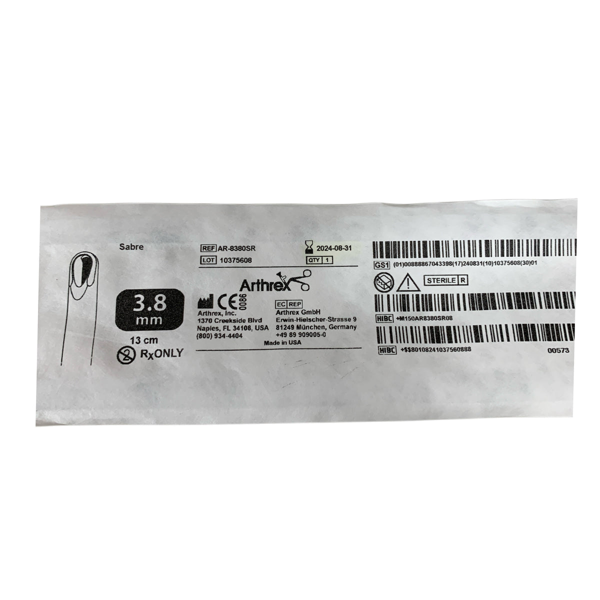 ARTHREX AR-8380SR Sabre Shaver Blade 3.8 mm x 13 cm Exp 2024 08