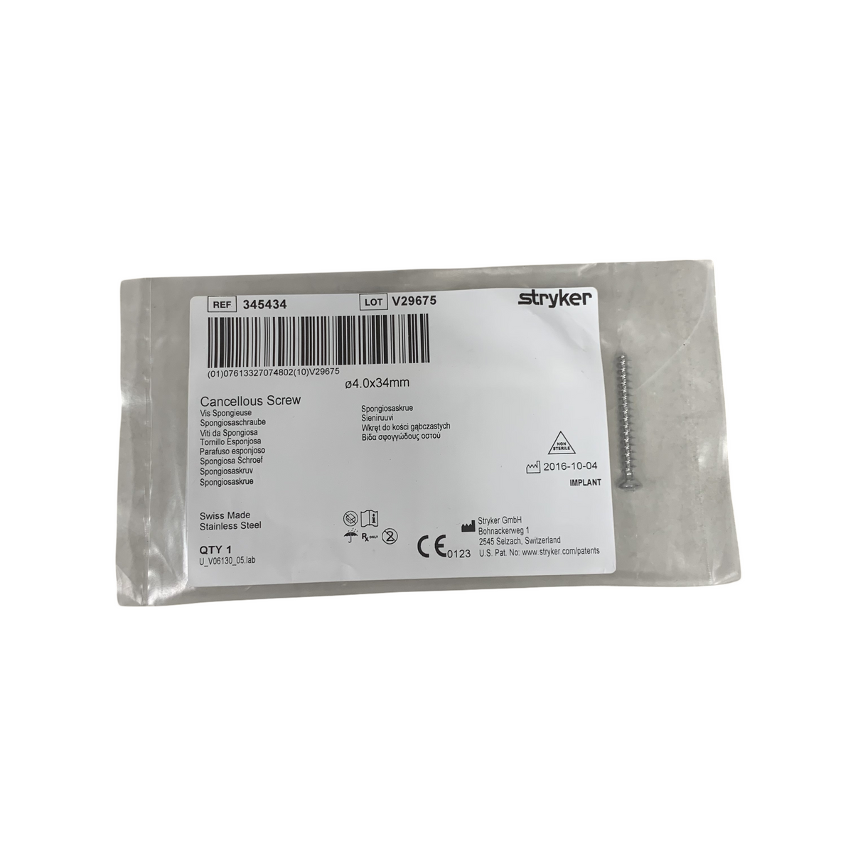 STRYKER 345434 Cancellous Screw 4.0x34mm