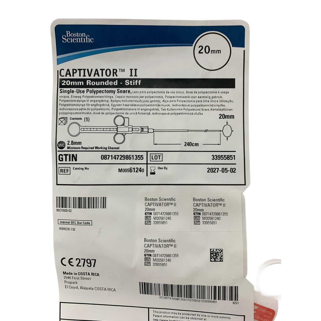 BOSTON SCIENTIFIC M00561240 Captivator II Single Use Polypectomy Snare 20mm Rounded Stiff 240cm Exp 2027 05