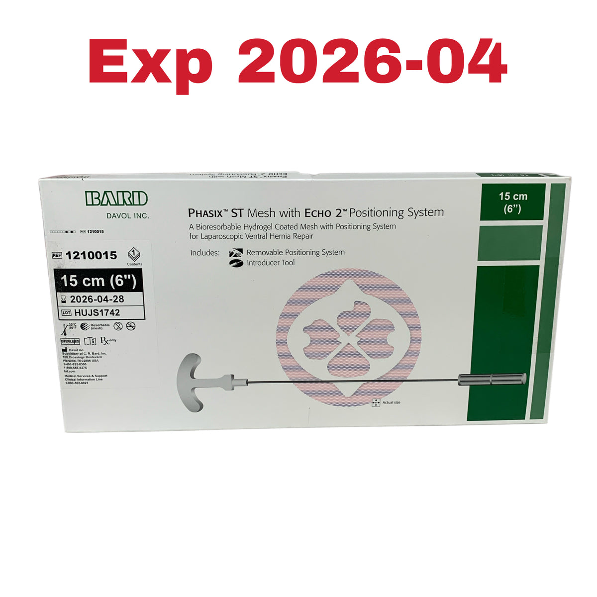 BARD DAVOL 1210015 PHASIX ST Mesh with ECHO 2 Positioning System 15 cm 6 inch Exp 2026 04