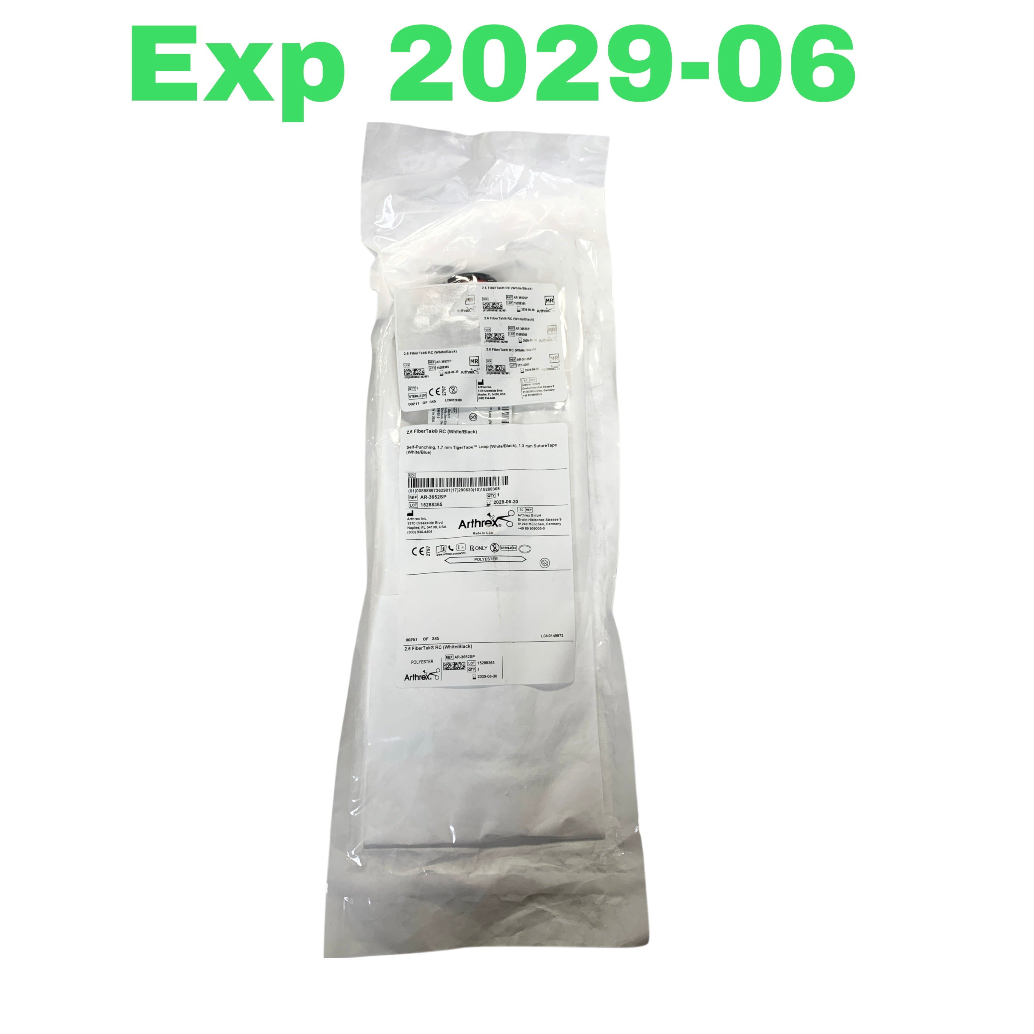 ARTHREX REF AR-3652SP 2.6 FiberTak RC Self-Punching Soft Anchor, 1.7mm TigerTape Loop & 1.3mm SutureTape, Exp.2029/06