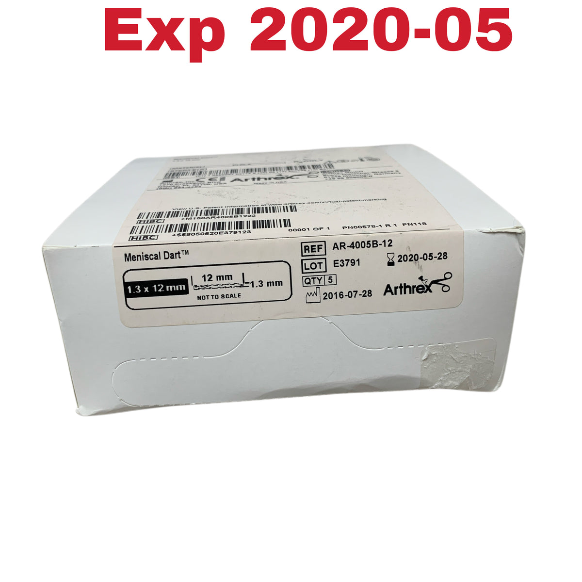 ARTHREX AR-4005B-12 Meniscal Dart 1.3 x 12 mm Box of 5 Exp 2020 05