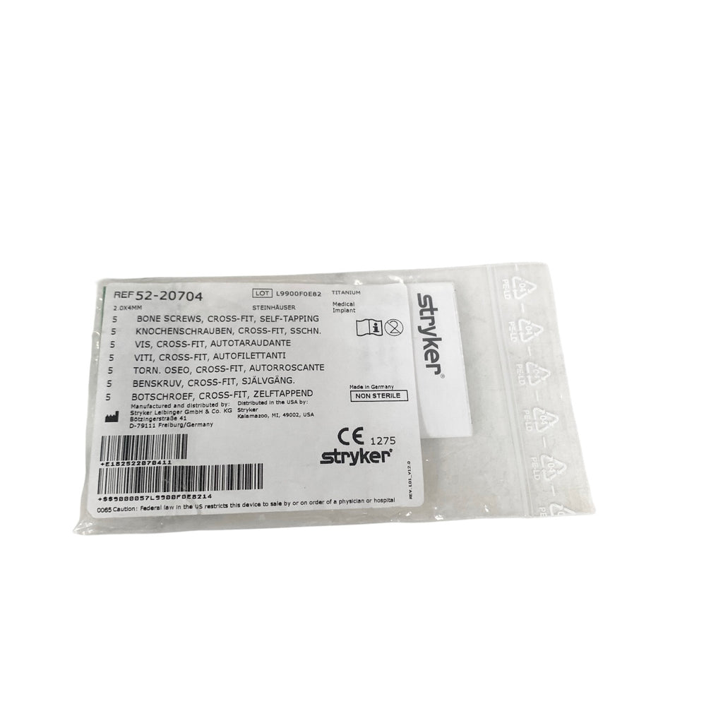STRYKER REF 52-20704 2.0x4mm Titanium Cross-Fit Self-Tapping Bone Screws Craniofacial Implant Set (5-Pack)