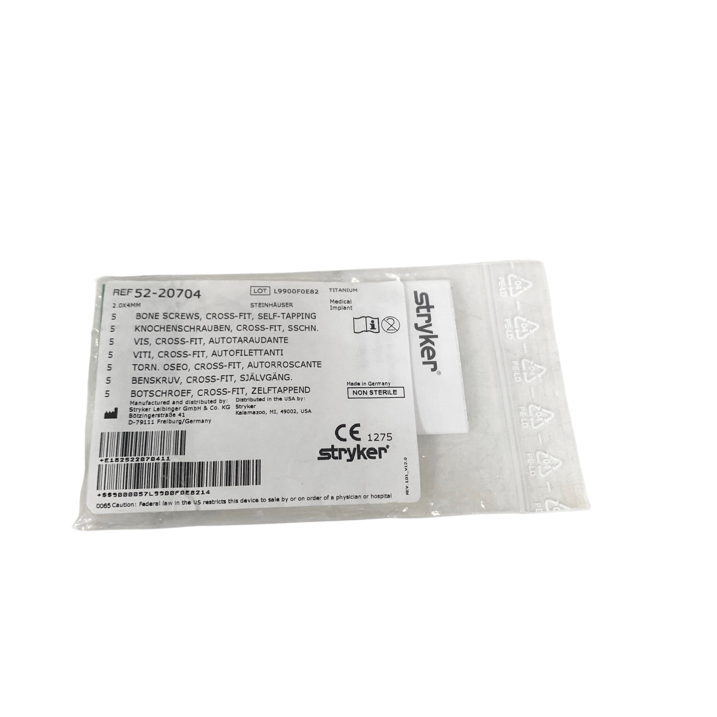 STRYKER REF 52-20704 2.0x4mm Titanium Cross-Fit Self-Tapping Bone Screws Craniofacial Implant Set (5-Pack)