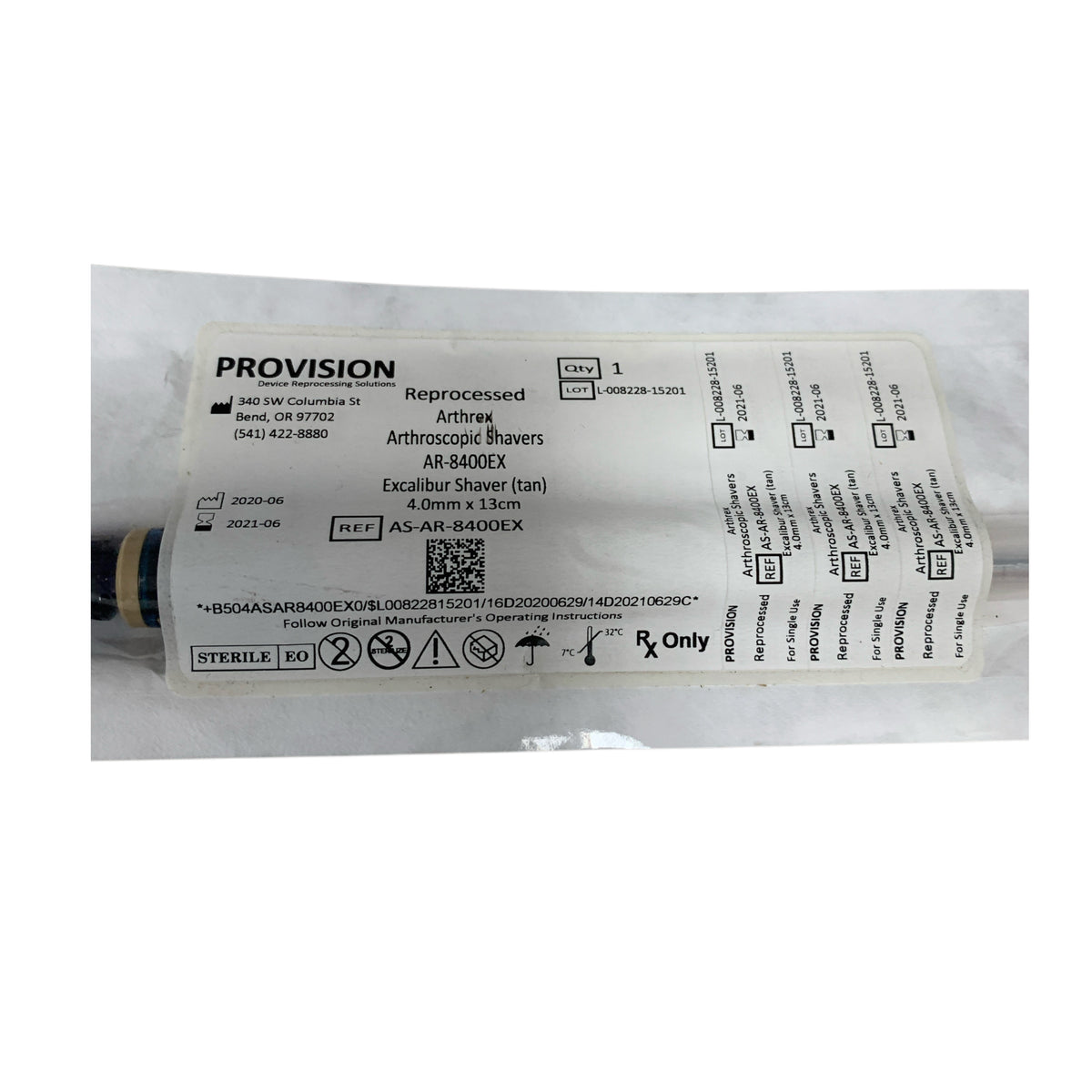 ARTHREX Reprocessed AR-8400EX ProVision Arthroscopic Shaver Excalibur Shaver tan 4.0mm x 13cm Exp 2021 06
