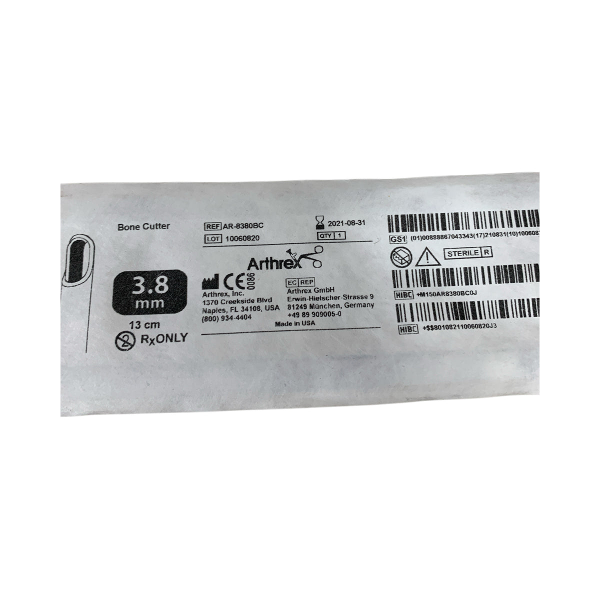 ARTHREX AR-8380BC Bone Cutter 3.8 mm 13 cm Exp 2021 08