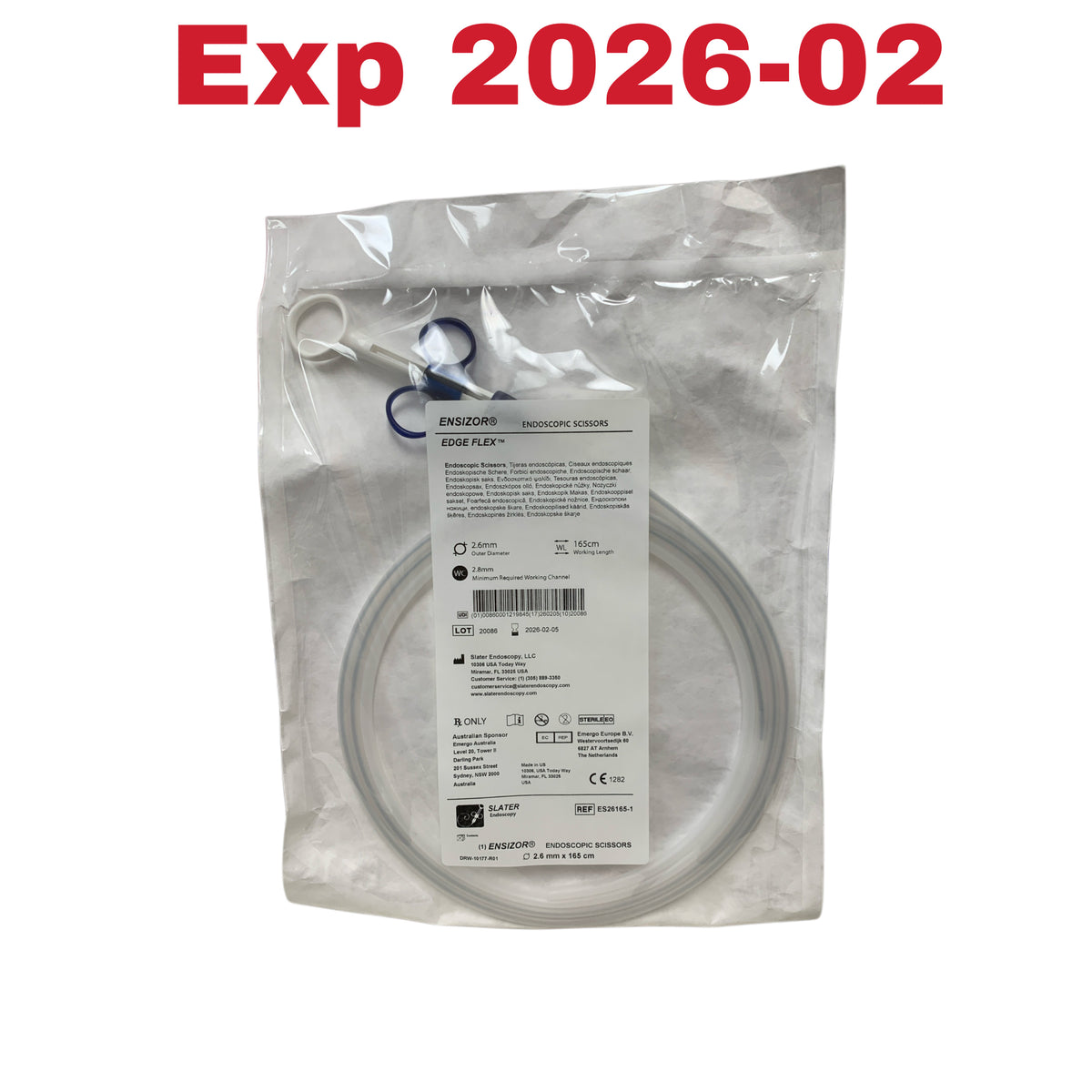 SLATER ES26165-1 ENSIZOR EDGE FLEX Endoscopic Scissors 2.6mm 165cm Exp 2026 02