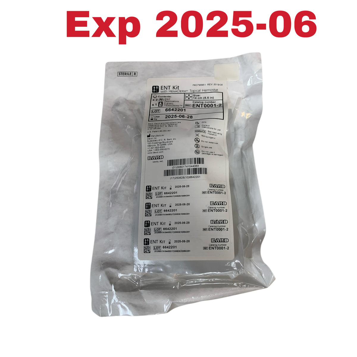 BARD DAVOL ENT0001-2 ENT Kit with HEMADERM Topical Hemostat 14 cm 5.5 in EXP 2025 06