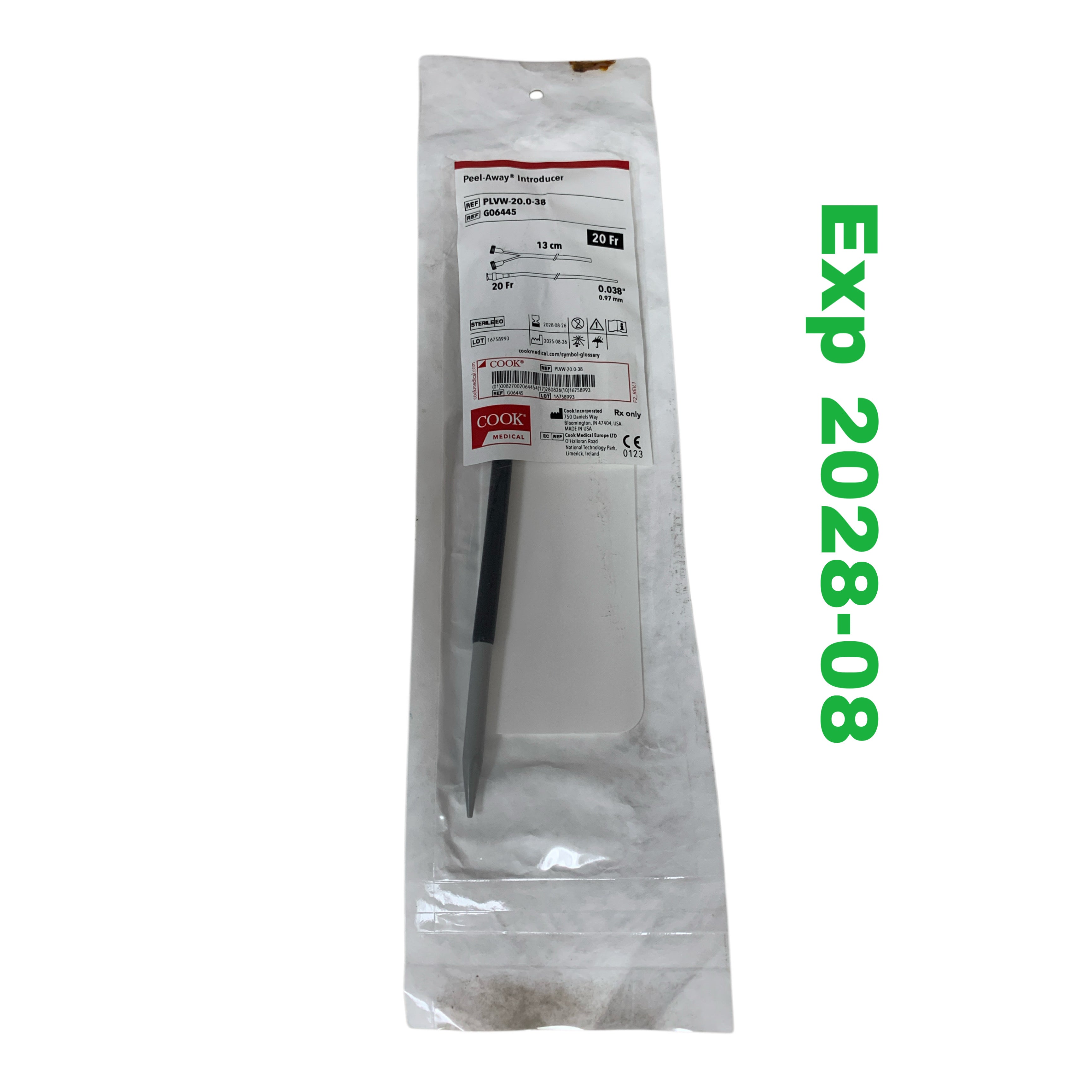 COOK MEDICAL REF PLVW-20.0-38 / G06445 Peel-Away Introducer 20 Fr 13 cm 0.038", Exp.2028/08