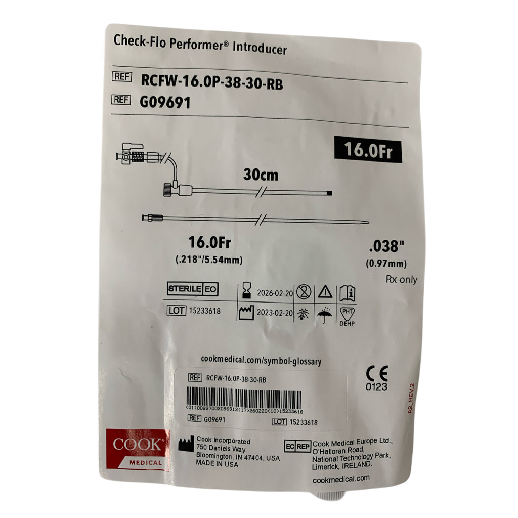 COOK MEDICAL REF RCFW-16.0P-38-30-RB / G09691 Check-Flo Performer Introducer 16.0Fr 30cm .038, Exp.2026/02