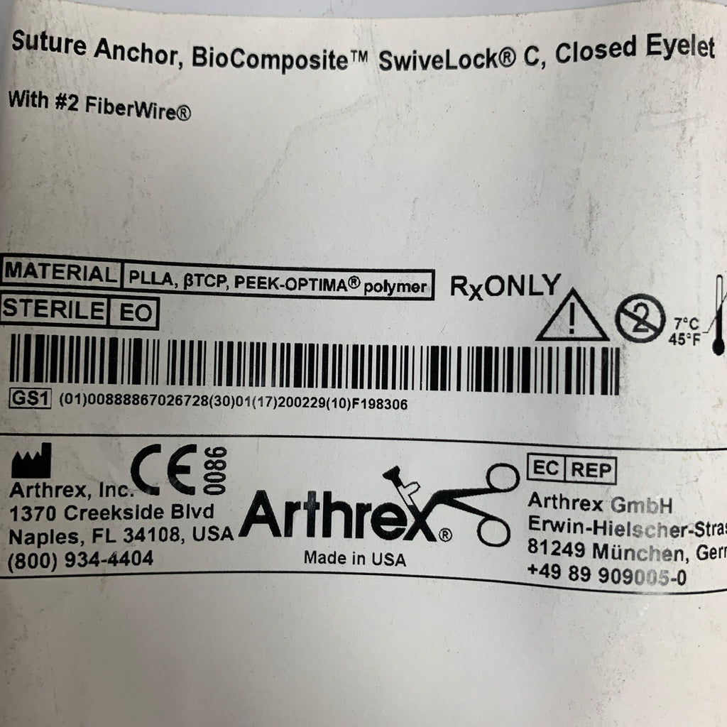 ARTHREX AR-2323BCC BioComposite SwiveLock C Suture Anchor 5.5 x 19.1mm, EXP 2020-02