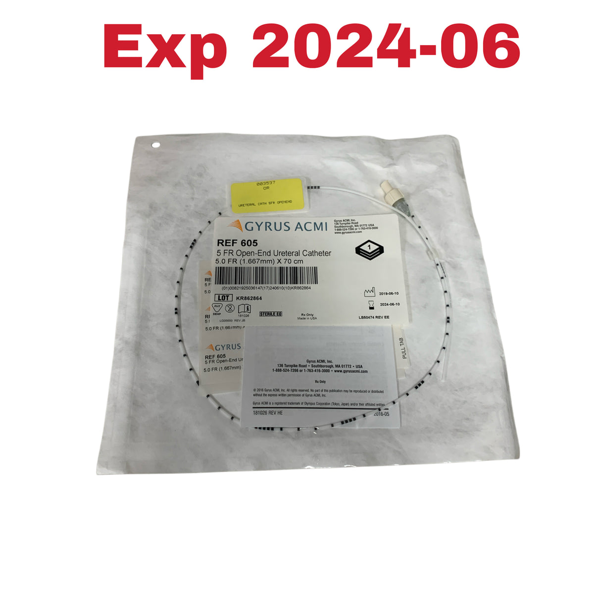 GYRUS ACMI 605 5 FR Open End Ureteral Catheter 5.0 FR 1.667mm X 70 cm Exp 2024 06