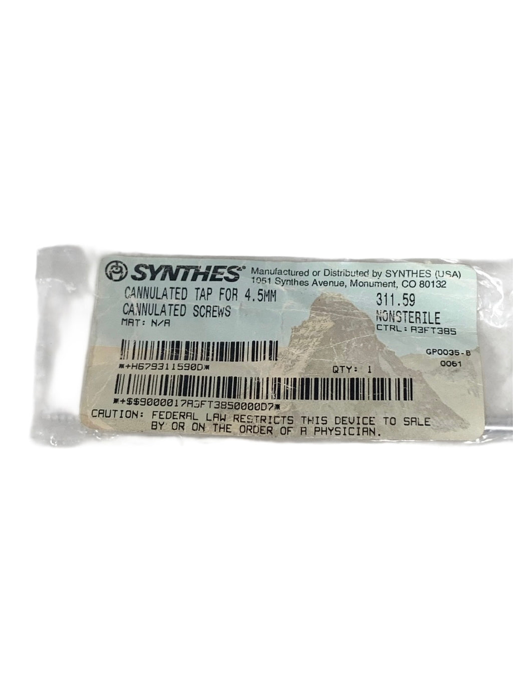 SYNTHES REF 311.59 CANNULATED TAP/SCREWS FOR 4. 5MM