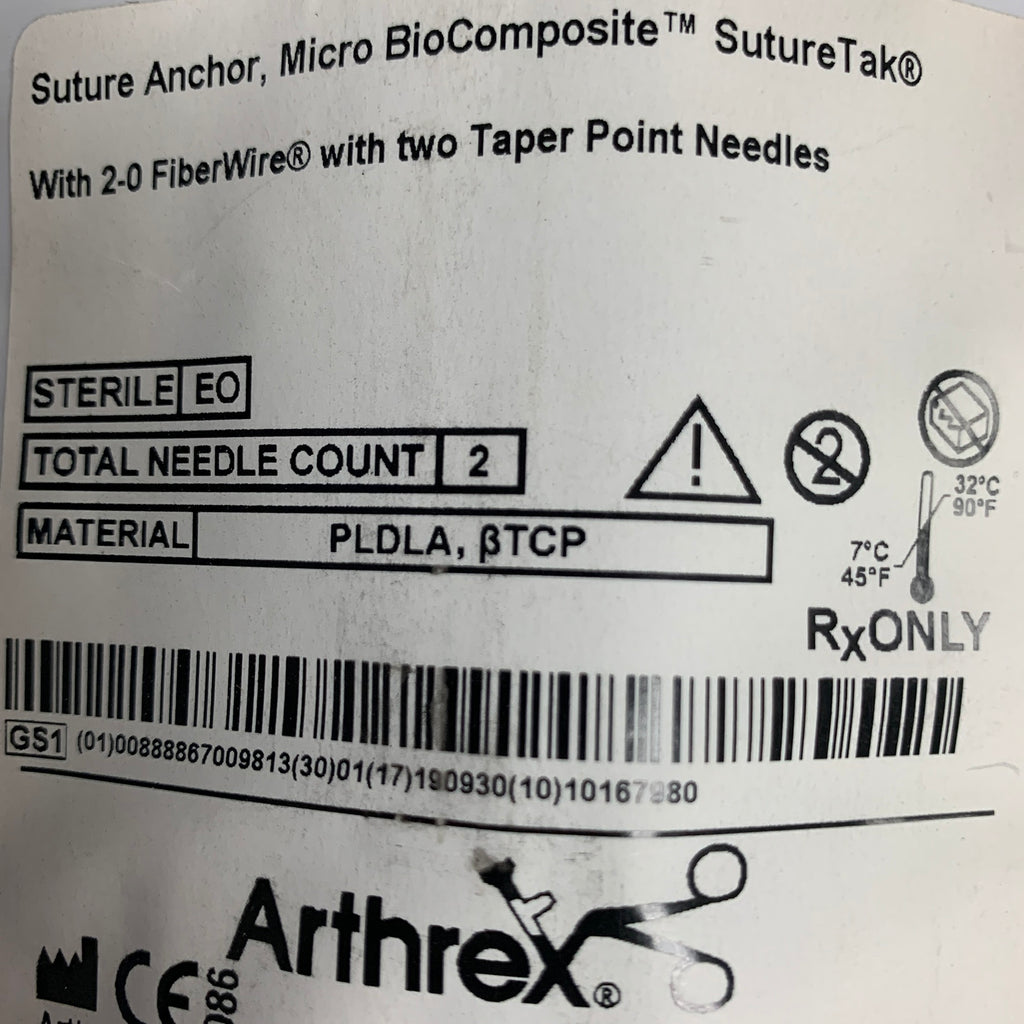ARTHREX AR-1320BCNF Micro BioComposite SutureTak 2.4 x 6.5mm Anchor with 2-0 FiberWire, EXP 2019-09