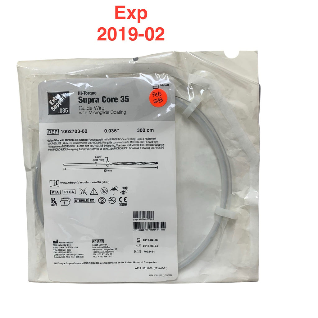 ABBOTT 1002703-02 Hi-Torque Supra Core 35 Extra Support Guide Wire Microglide 0.035in (0.89mm) 300cm Exp 2019 02
