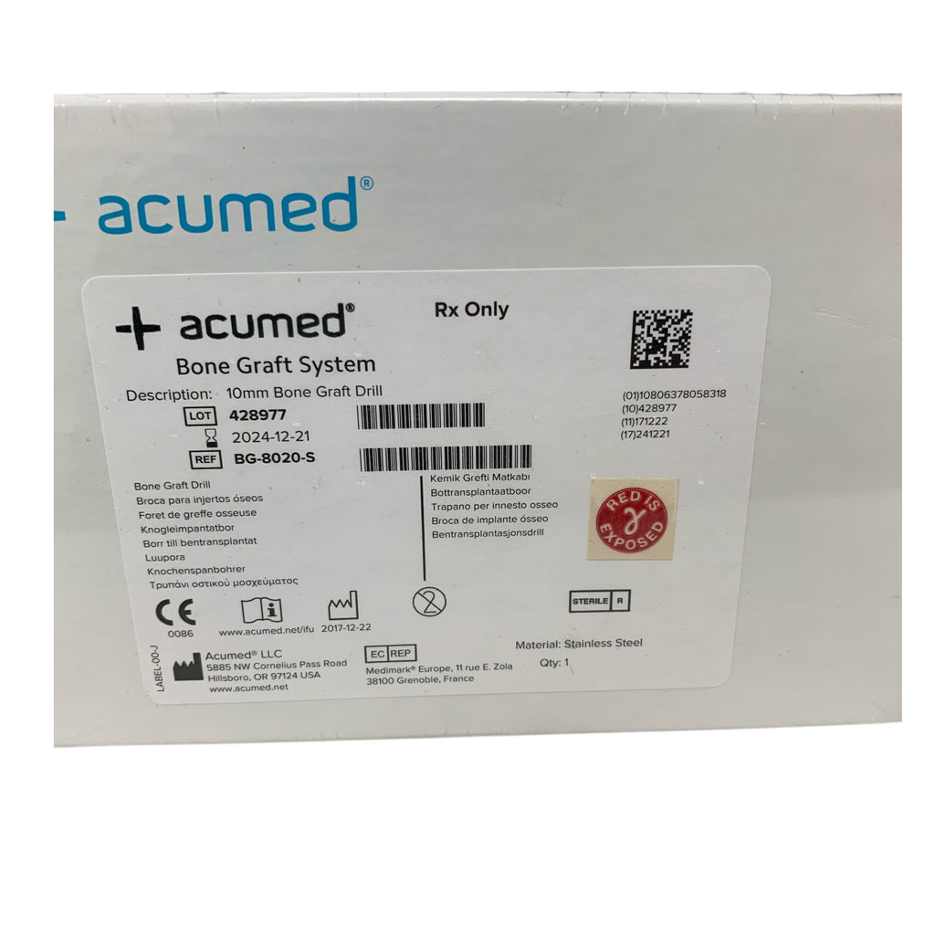 ACUMED REF BG-8020-S Bone Graft System 10mm Bone Graft Drill Exp 2024 12
