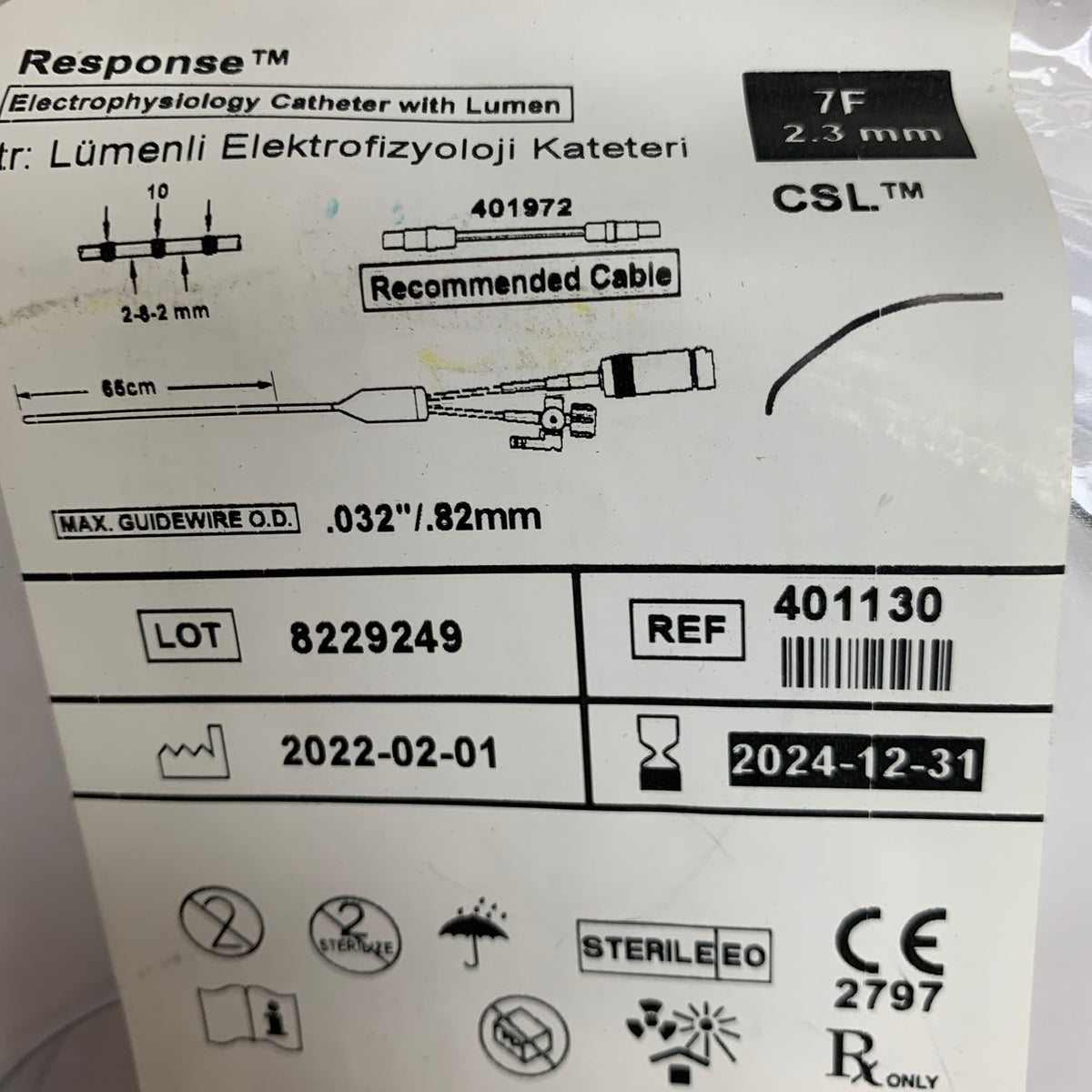 ST JUDE MEDICAL 401130 Response Electrophysiology Catheter with Lumen 7F 65cm CSL EXP 2024 12