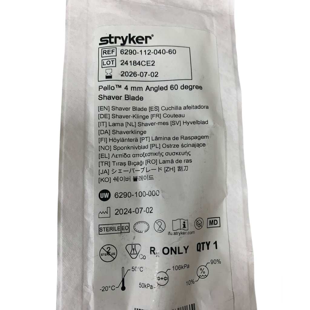STRYKER 6290-112-040-60 Pello 4 mm Angled 60 degree Shaver Blade Exp 2026 07