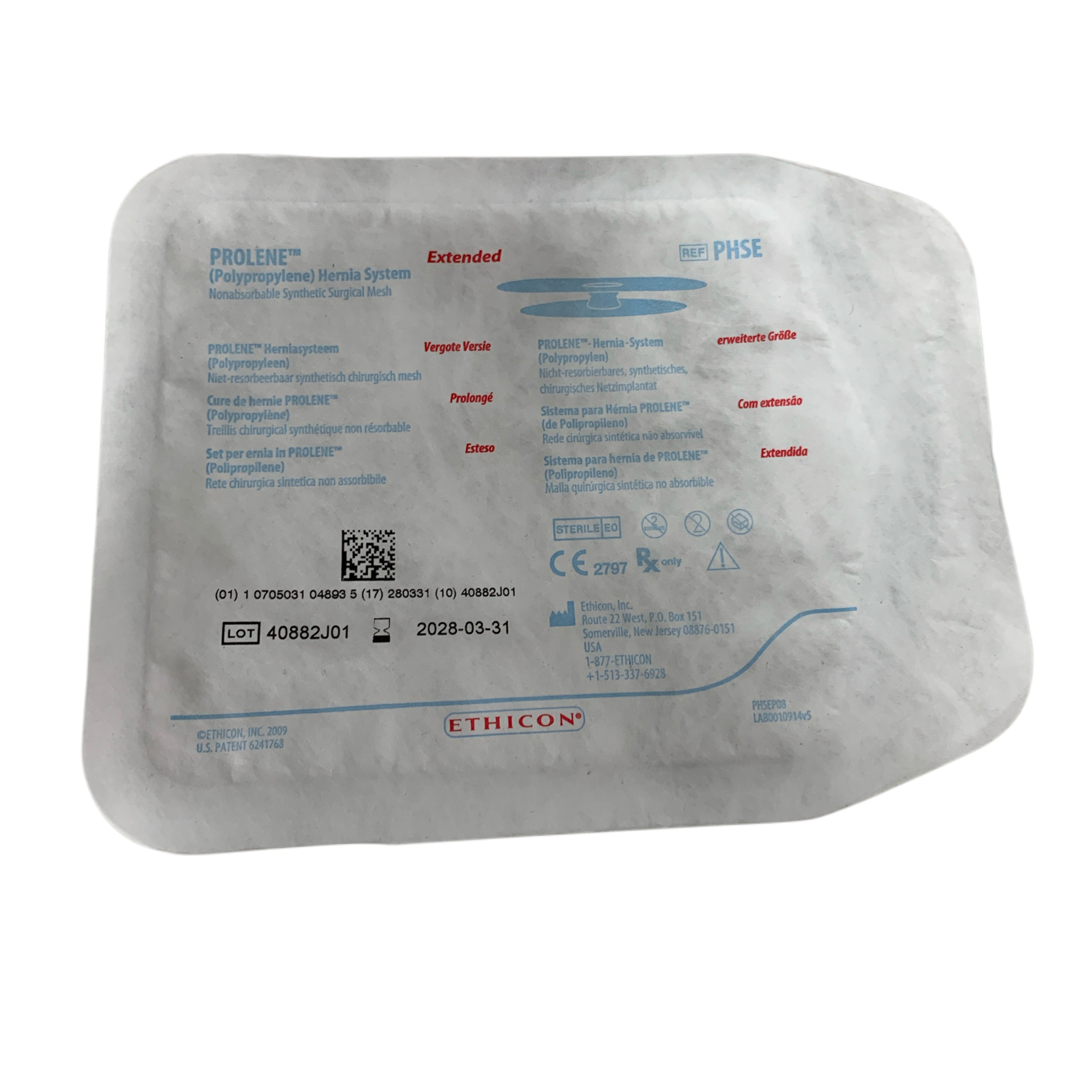 ETHICON REF PHSE PROLENE Polypropylene Hernia System Extended Nonabsorbable Synthetic Surgical Mesh, Exp.2028/03
