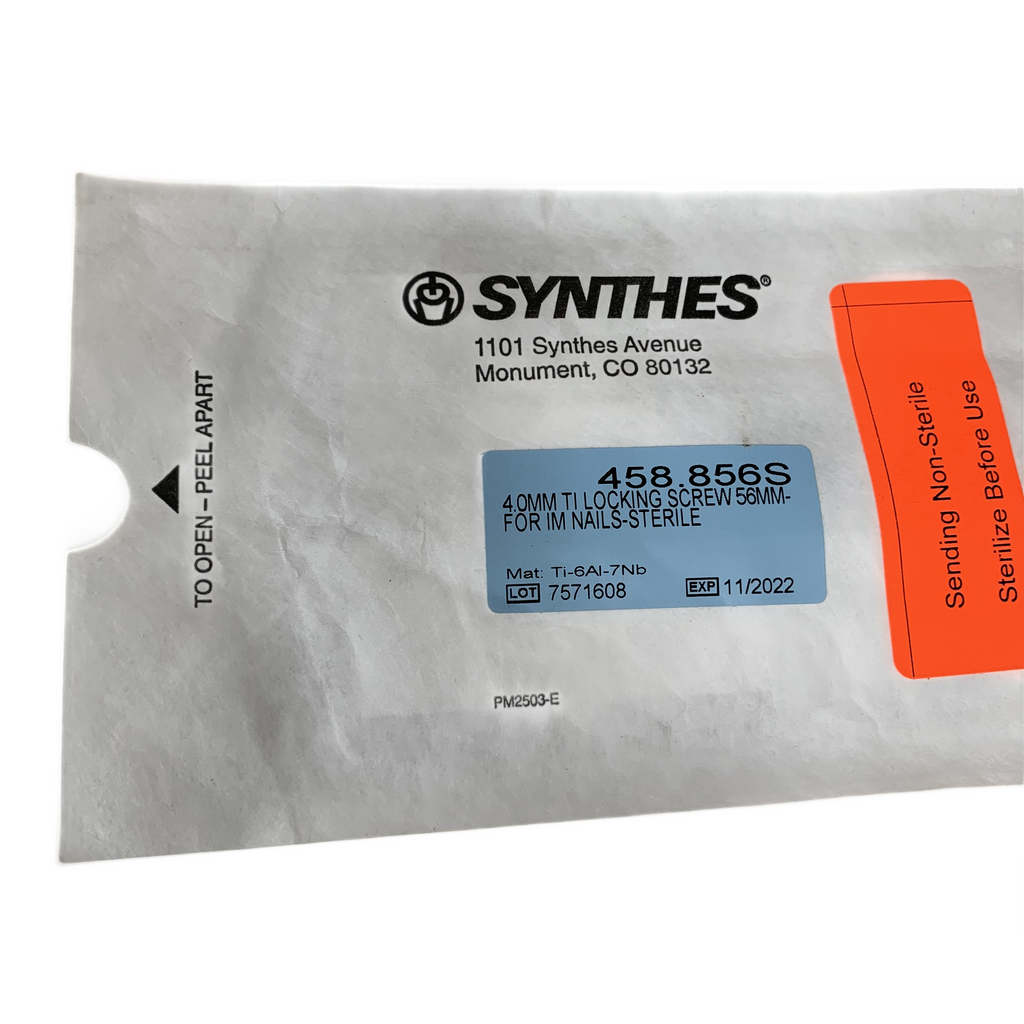 SYNTHES 458.856S 4.0MM TI LOCKING SCREW 56MM FOR IM NAILS STERILE EXP 2022 11