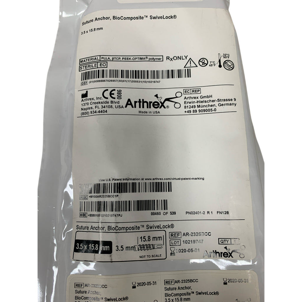 ARTHREX AR-2325BCC Suture Anchor BioComposite SwiveLock 3.5 x 15.8 mm Exp 2020 05