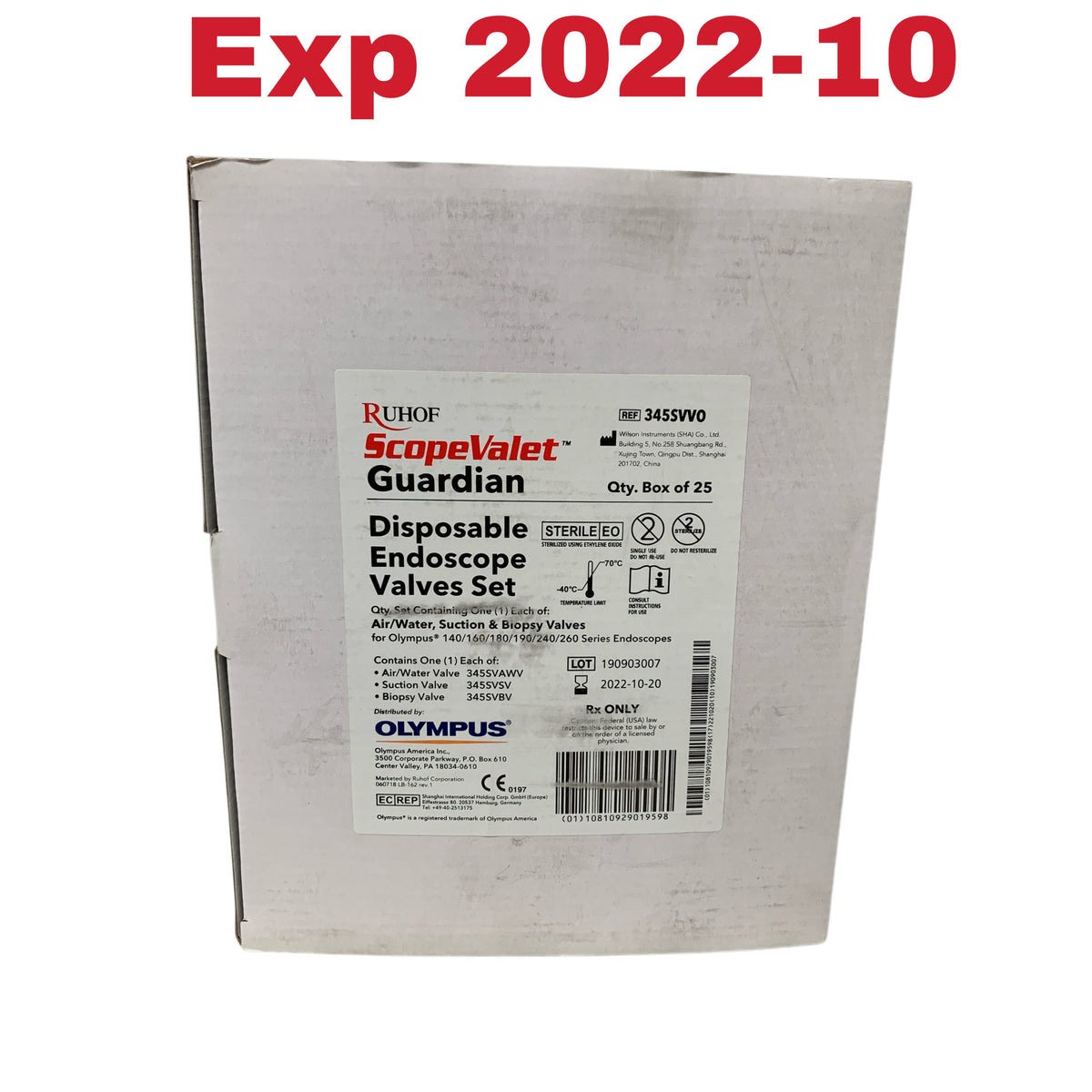 RUHOF Olympus 345SVV0 ScopeValet Guardian Disposable Endoscope Valves Set Box of 25 Exp 2022 10