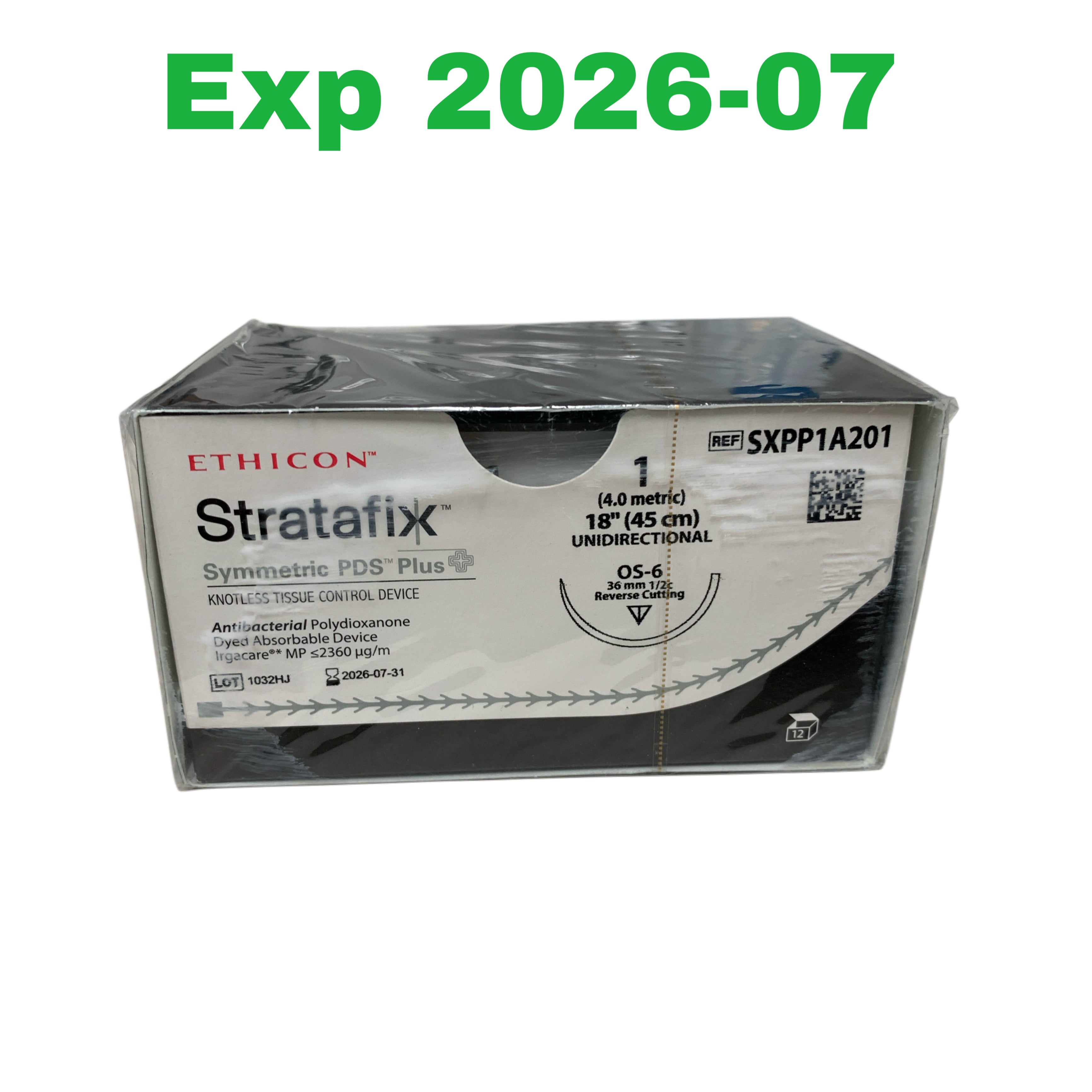 ETHICON REF SXPP1A201 Stratafix Symmetric PDS Plus Knotless Tissue Control Device 1 Unidirectional 18" (45 cm) OS-6 Box of 12, Exp.2026/07