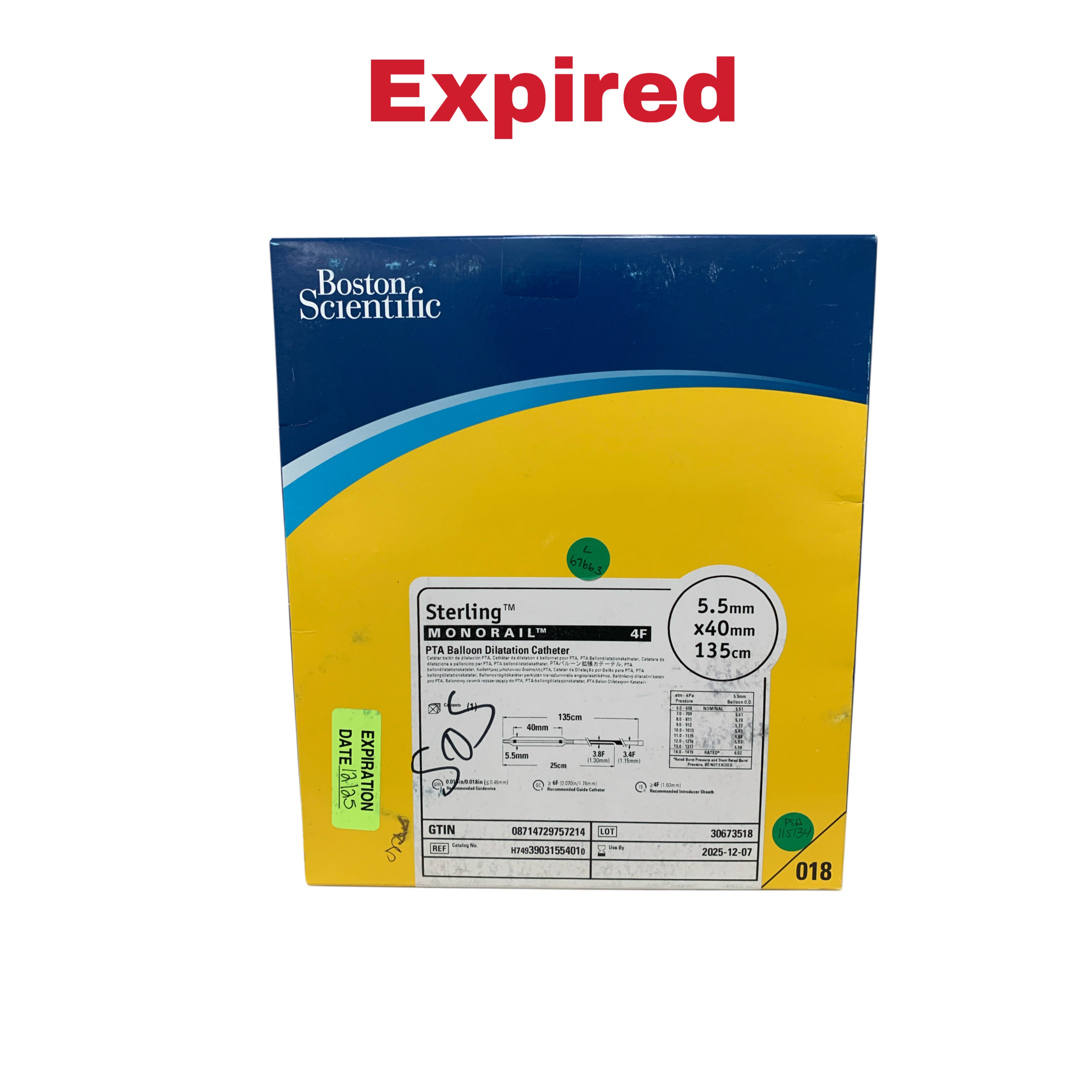 BOSTON SCIENTIFIC REF H74939031554010 Sterling Monorail 4F PTA Balloon Dilatation Catheter 5.5mm x 40mm 135cm, Exp.2025/12