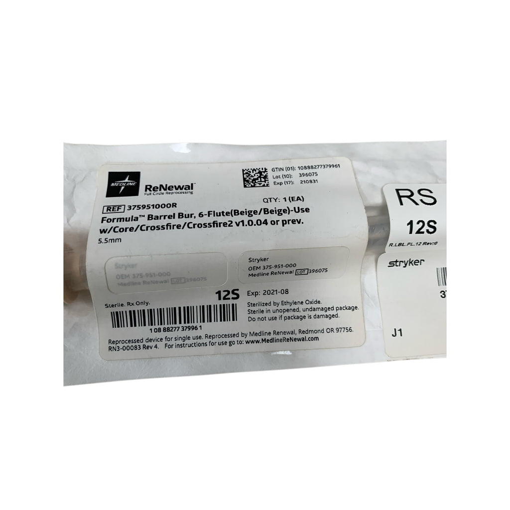 STRYKER Reprocessed 375951000R Formula Barrel Bur 6 Flute Beige 5.5mm Exp 2021 08