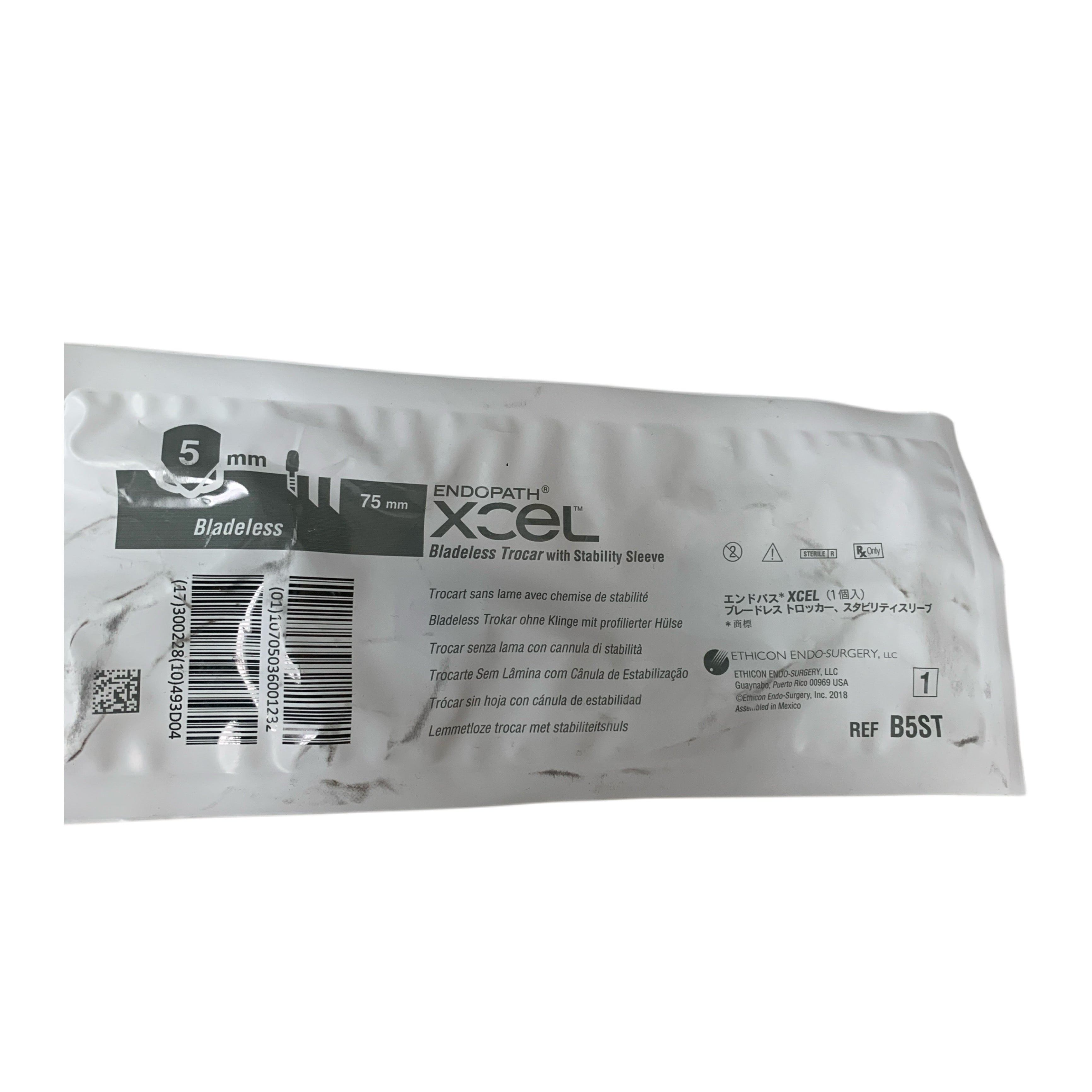 ETHICON REF B5ST Endopath Xcel Bladeless Trocar with Stability Sleeve 5mm x 75mm, Exp.2030/02