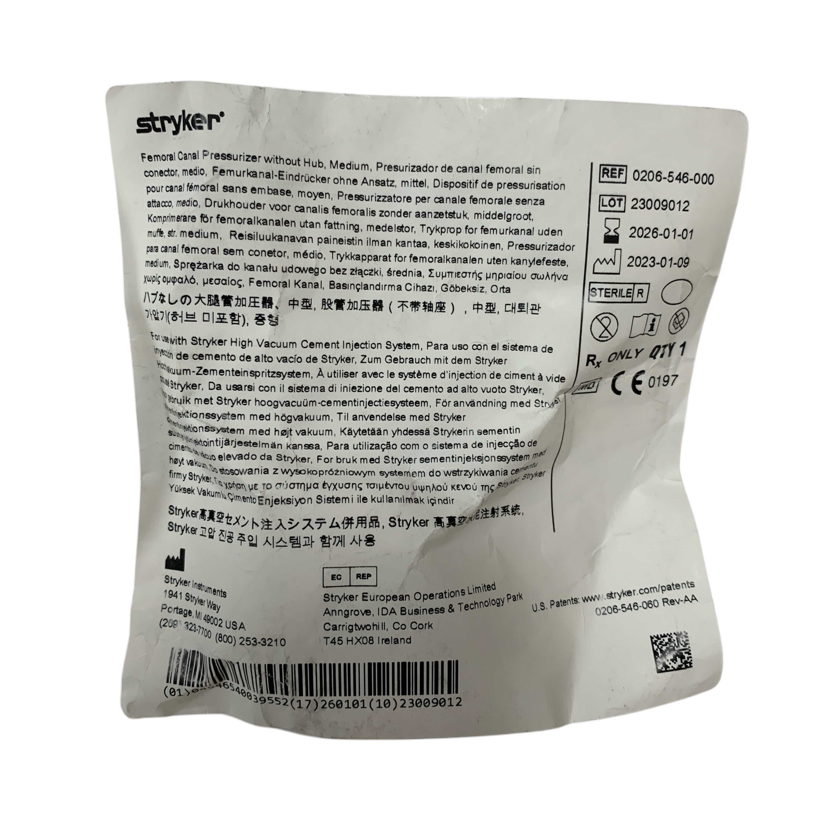 STRYKER REF 0206-546-000 Femoral Canal Pressurizer without Hub, Medium, Exp.2026/01
