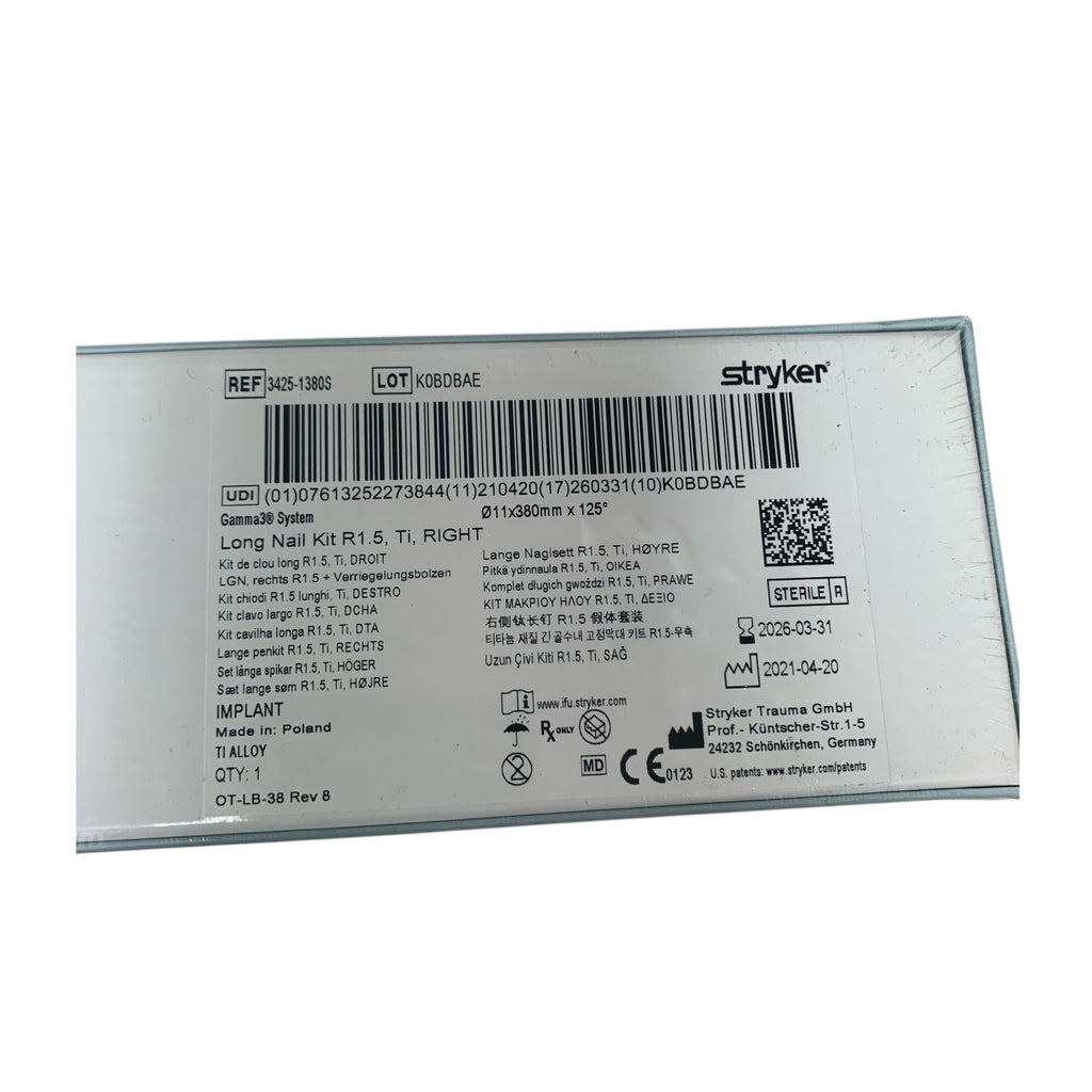 STRYKER REF 3425-1380S Gamma3 System Long Nail Kit R1.5 Ti RIGHT 11x380mm x 125° exp 2026 03