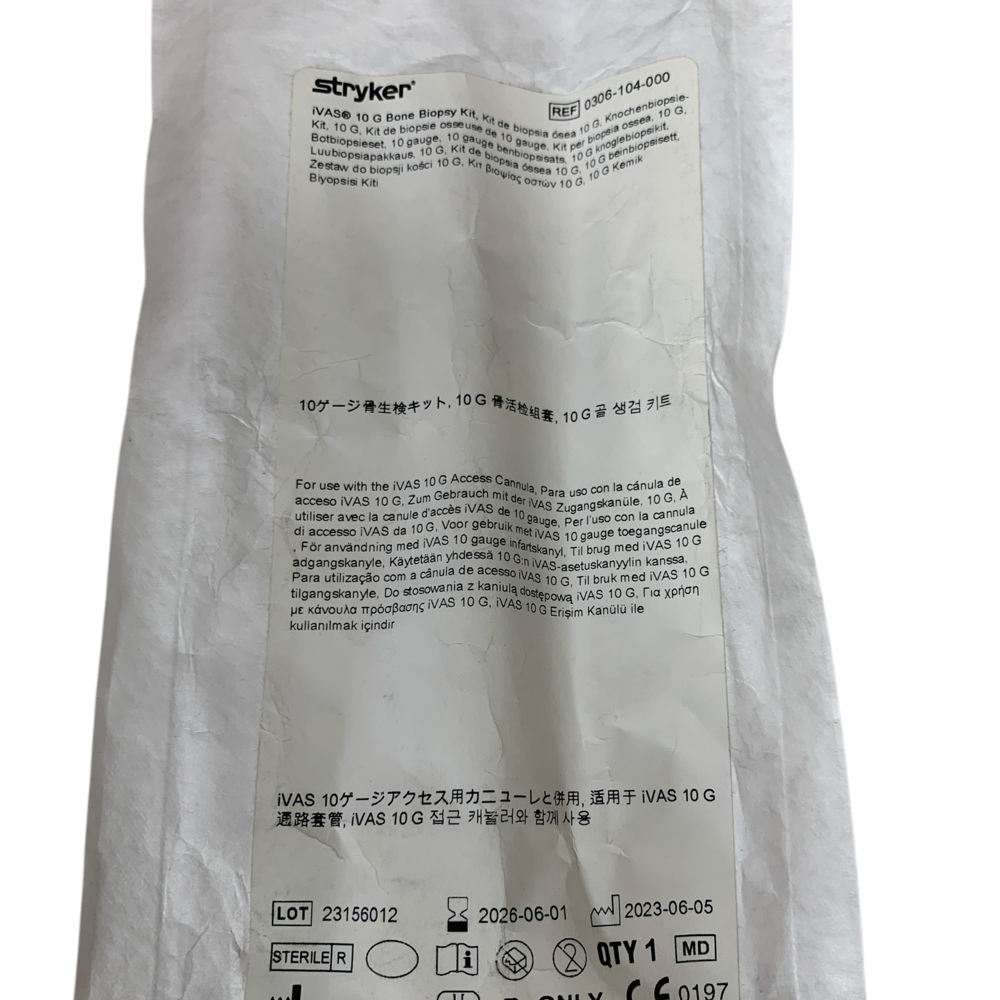 STRYKER REF 0306-104-000 iVAS 10 G Bone Biopsy Kit, Exp.2026/06
