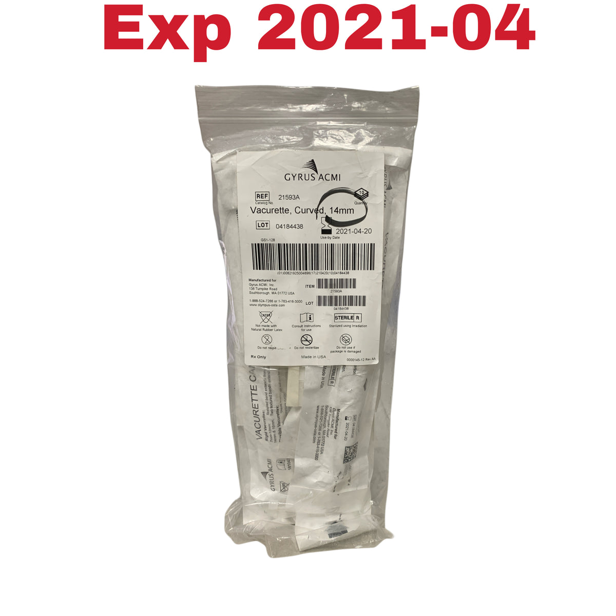 GYRUS ACMI 21593A Vacurette Curved 14mm Box Of 10 Exp 2021 04
